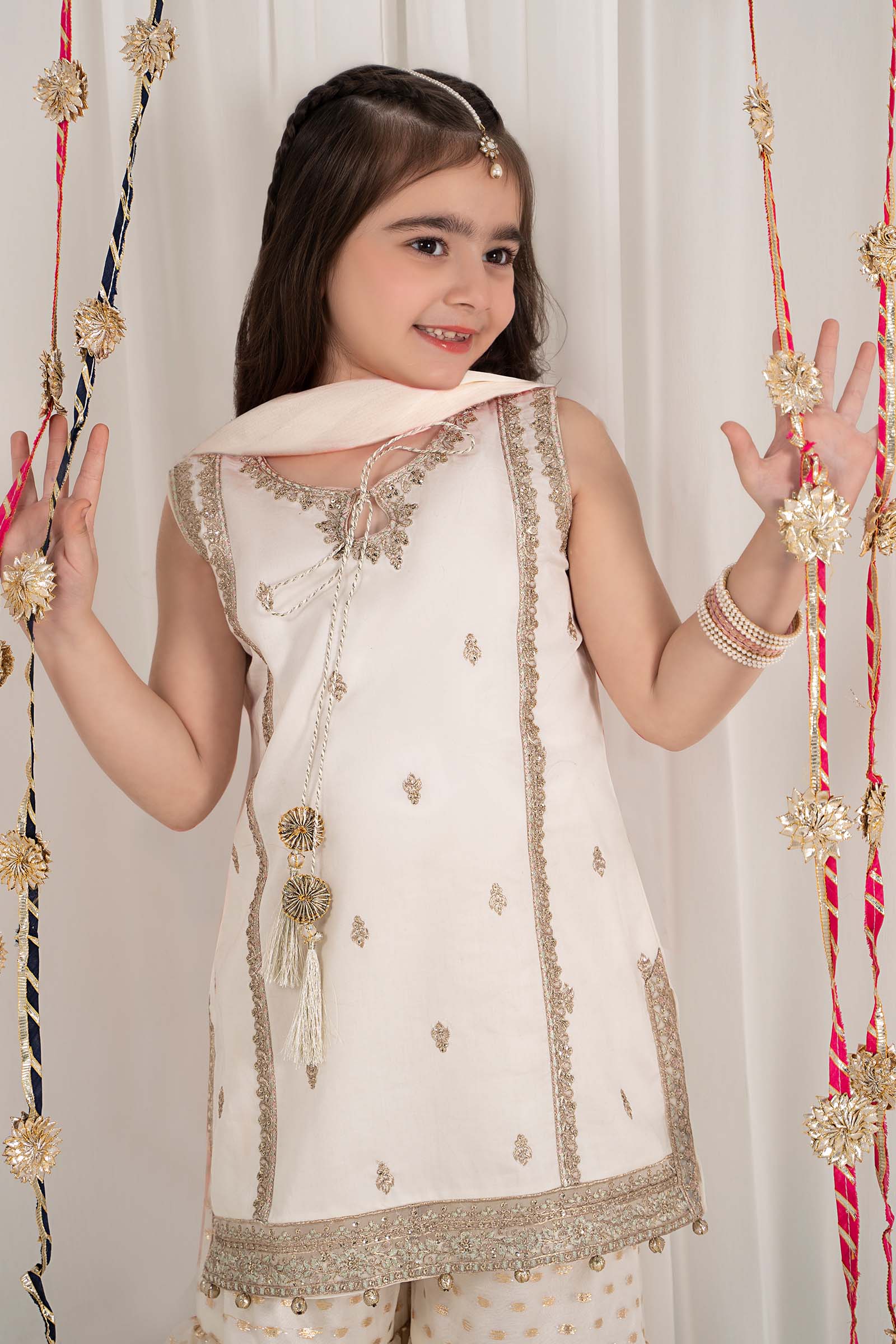 3 Piece Embroidered Cotton Satin Suit - Image 2
