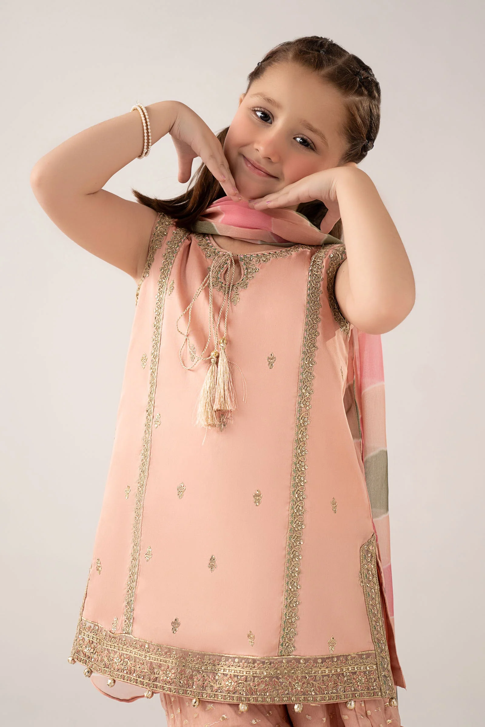 3 Piece Embroidered Cotton Satin Suit - Image 2