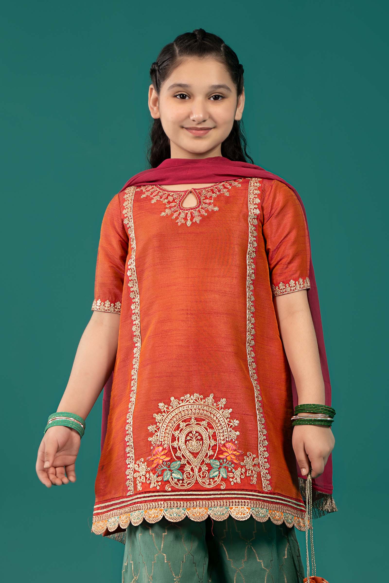 3 Piece Embroidered Raw Silk Suit - Image 2