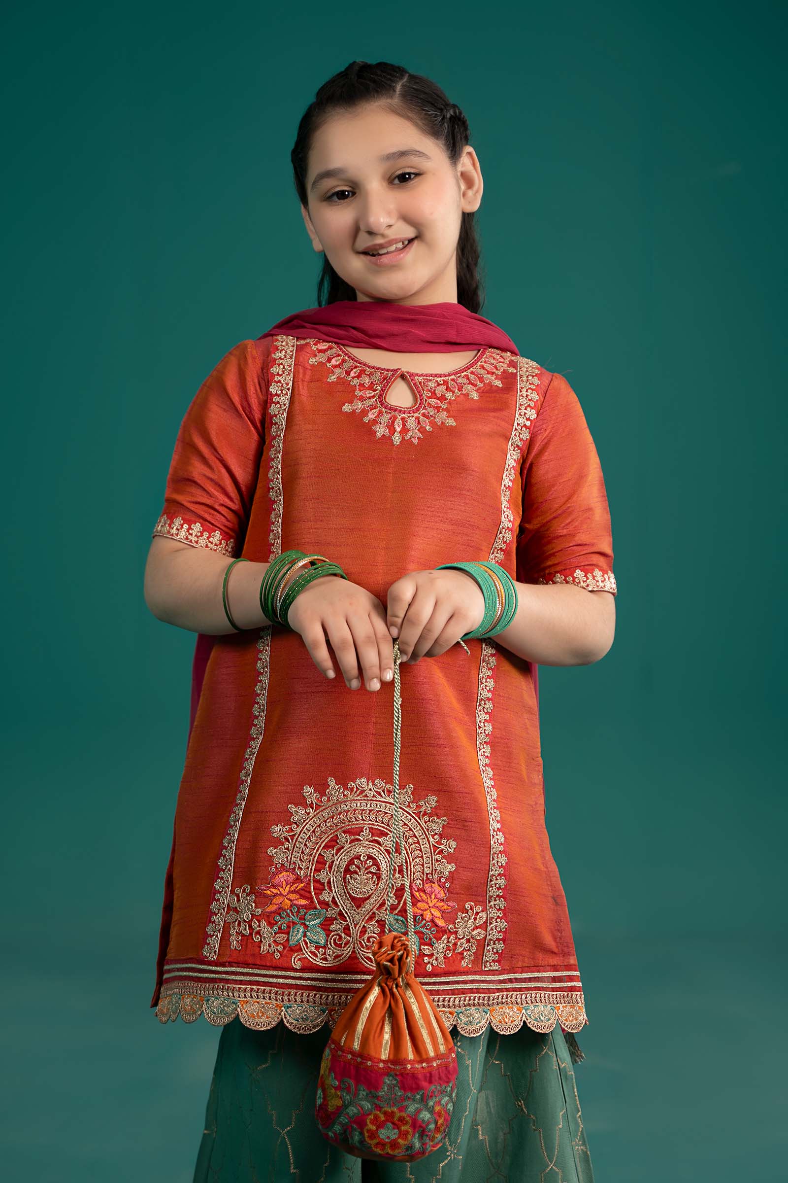 3 Piece Embroidered Raw Silk Suit - Image 3
