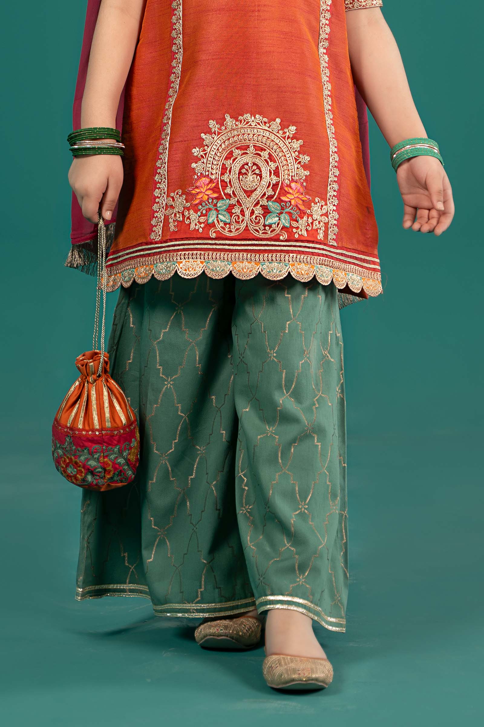 3 Piece Embroidered Raw Silk Suit - Image 4