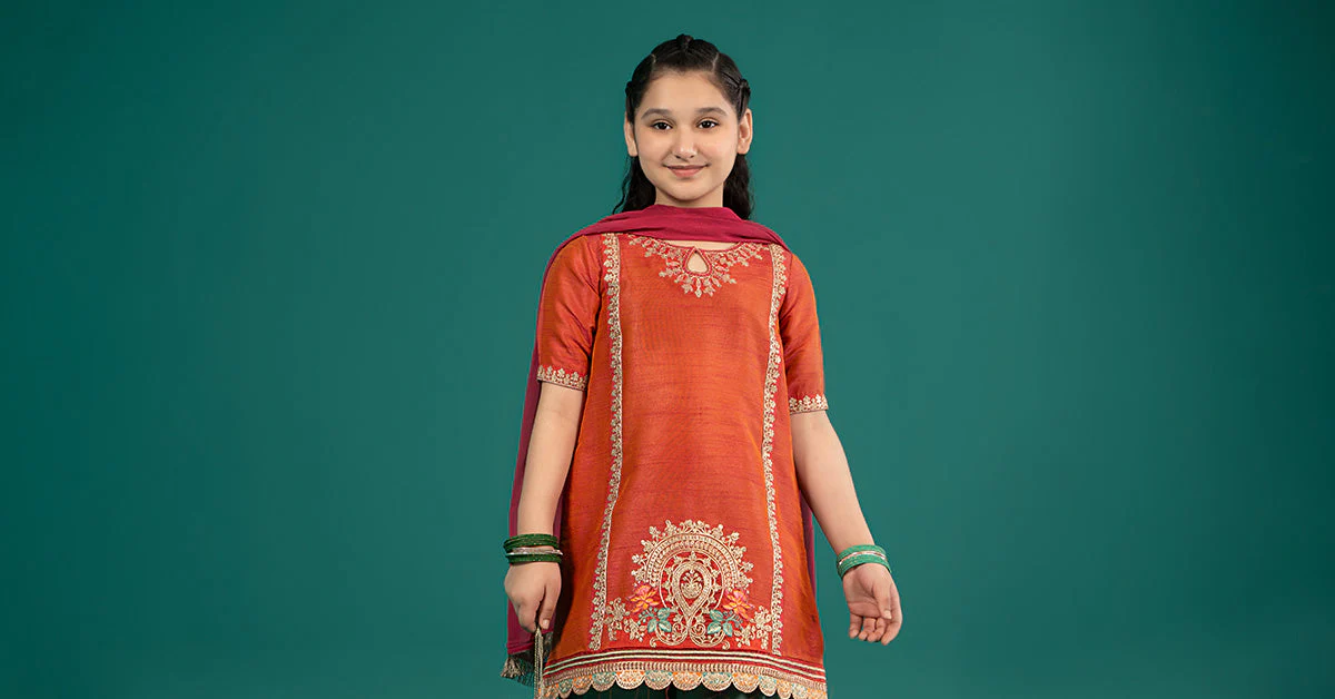 3 Piece Embroidered Raw Silk Suit - Image 7
