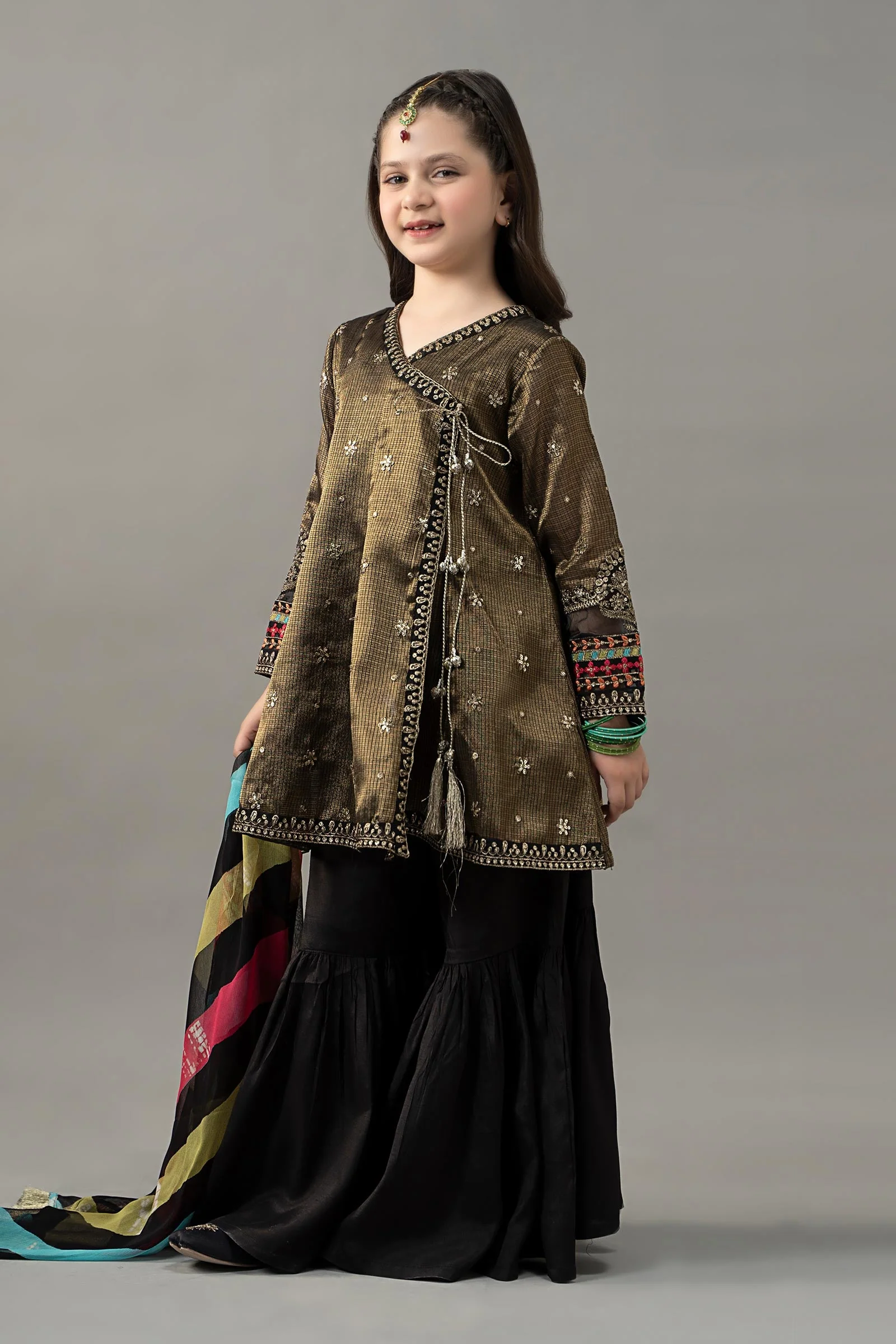 3 Piece Embroidered Cotton Zari Net Suit - Image 6