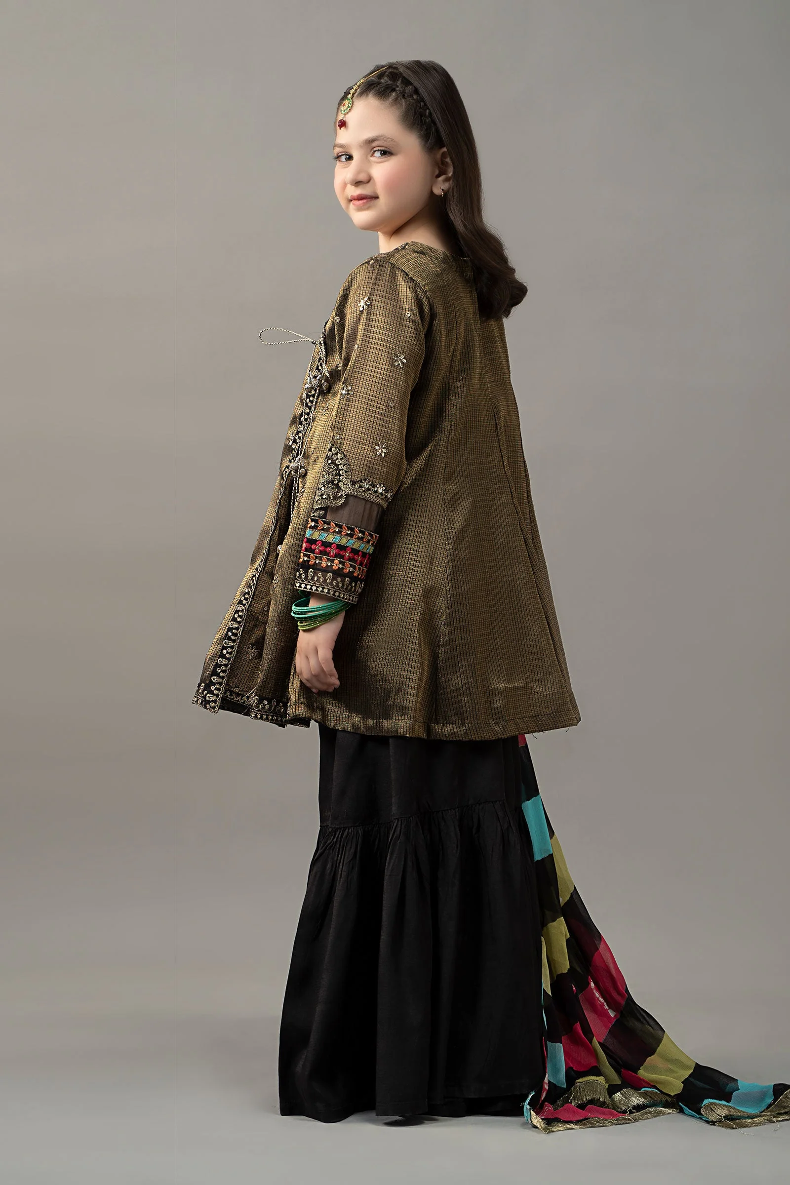 3 Piece Embroidered Cotton Zari Net Suit - Image 7