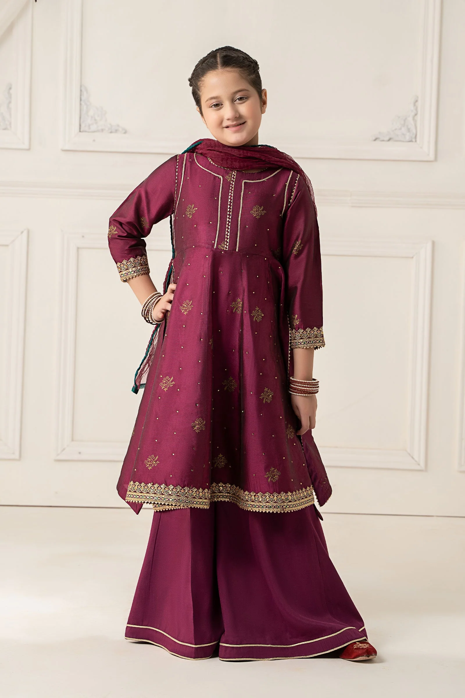 3 Piece Embroidered Polyester Net Suit