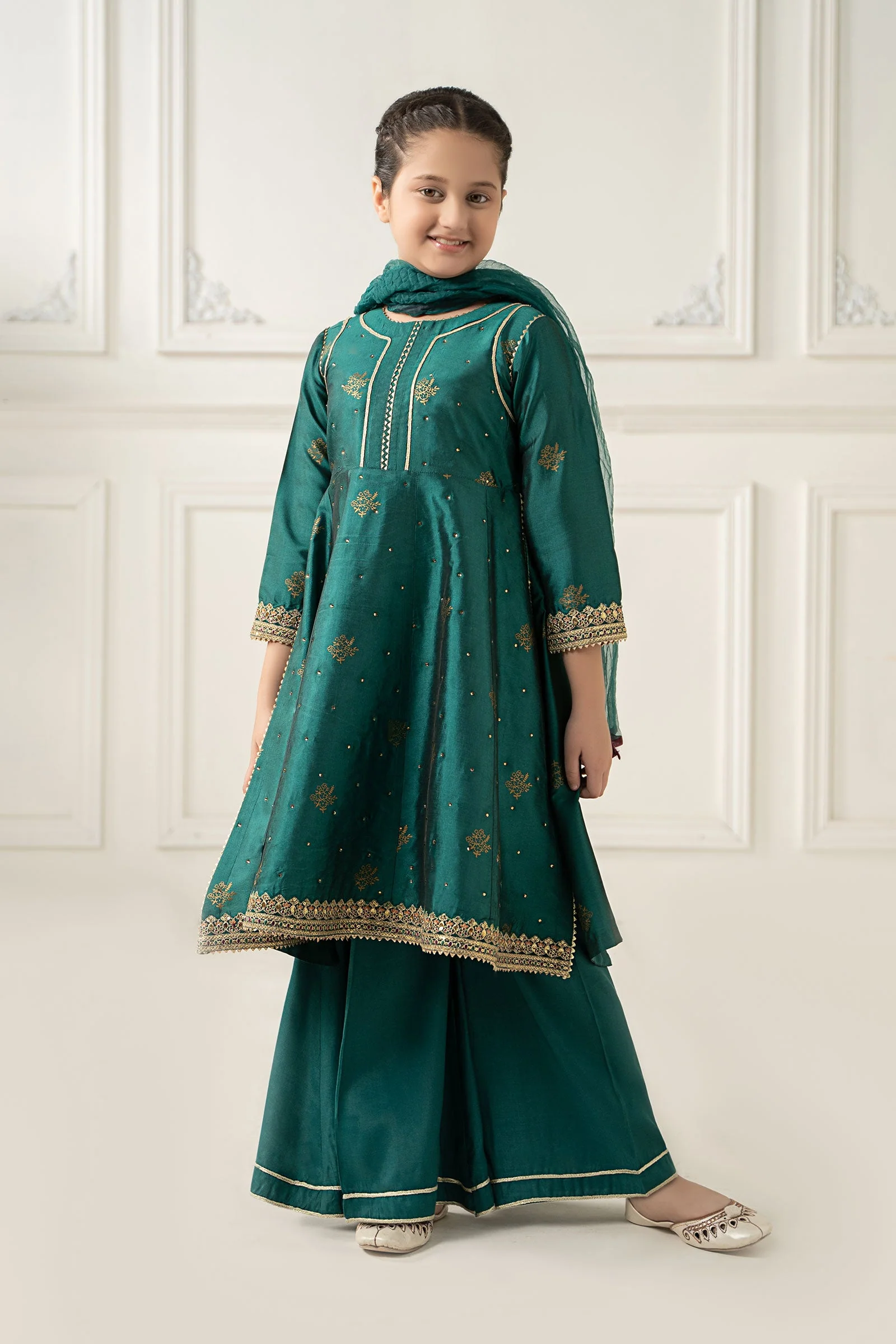 3 Piece Embroidered Polyester Net Suit
