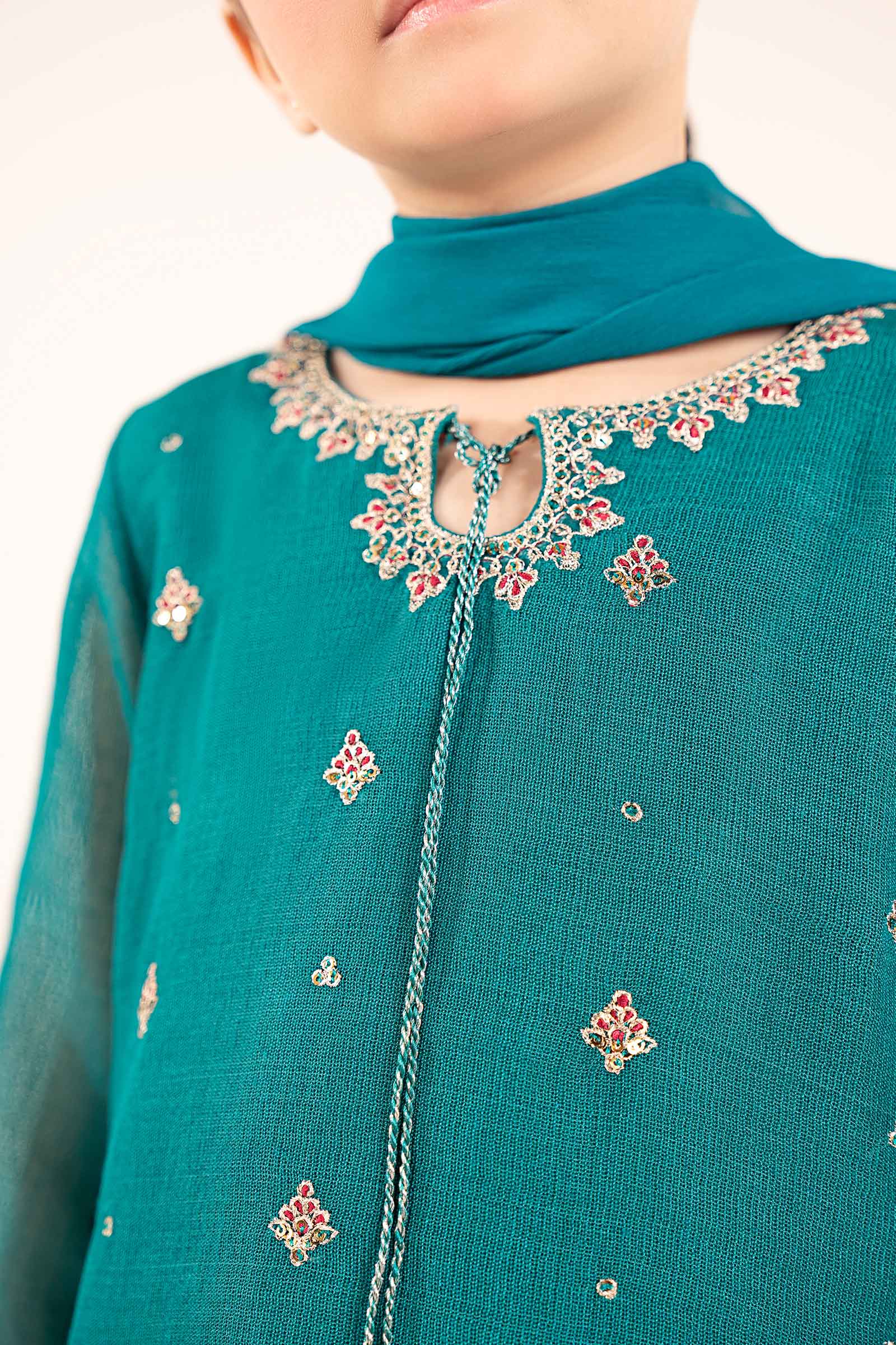 2 Piece Embroidered Cotton Net Suit - Image 3