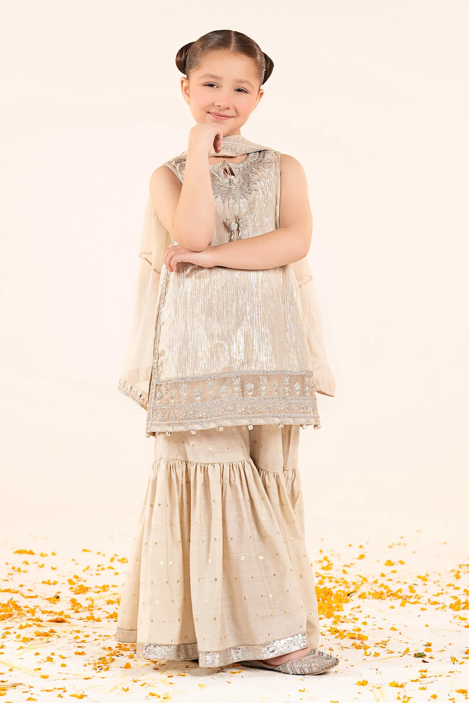 3 Piece Embroidered Shimmer Silk Suit - Image 2