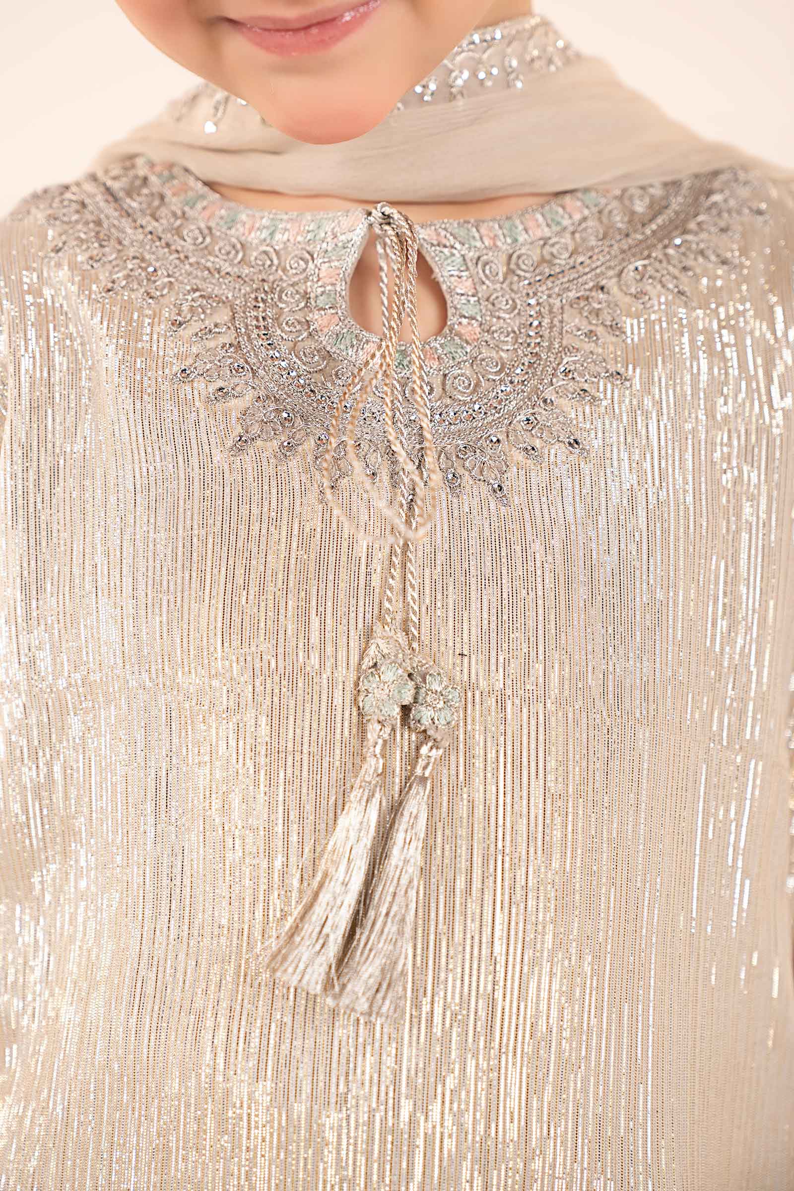 3 Piece Embroidered Shimmer Silk Suit - Image 4