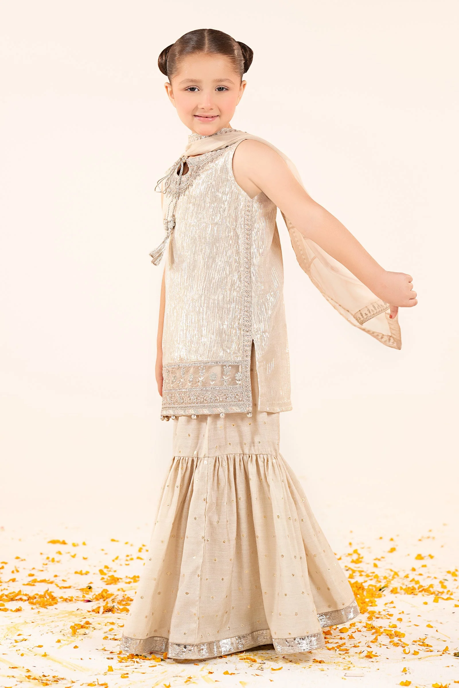 3 Piece Embroidered Shimmer Silk Suit - Image 6