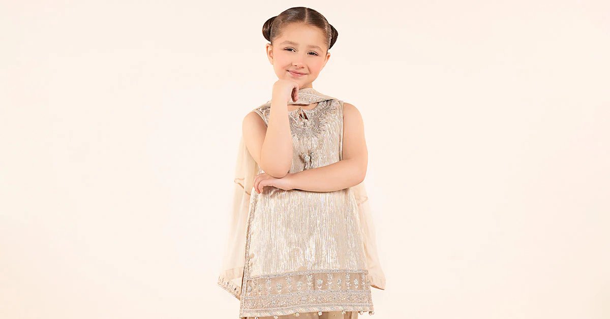 3 Piece Embroidered Shimmer Silk Suit - Image 8