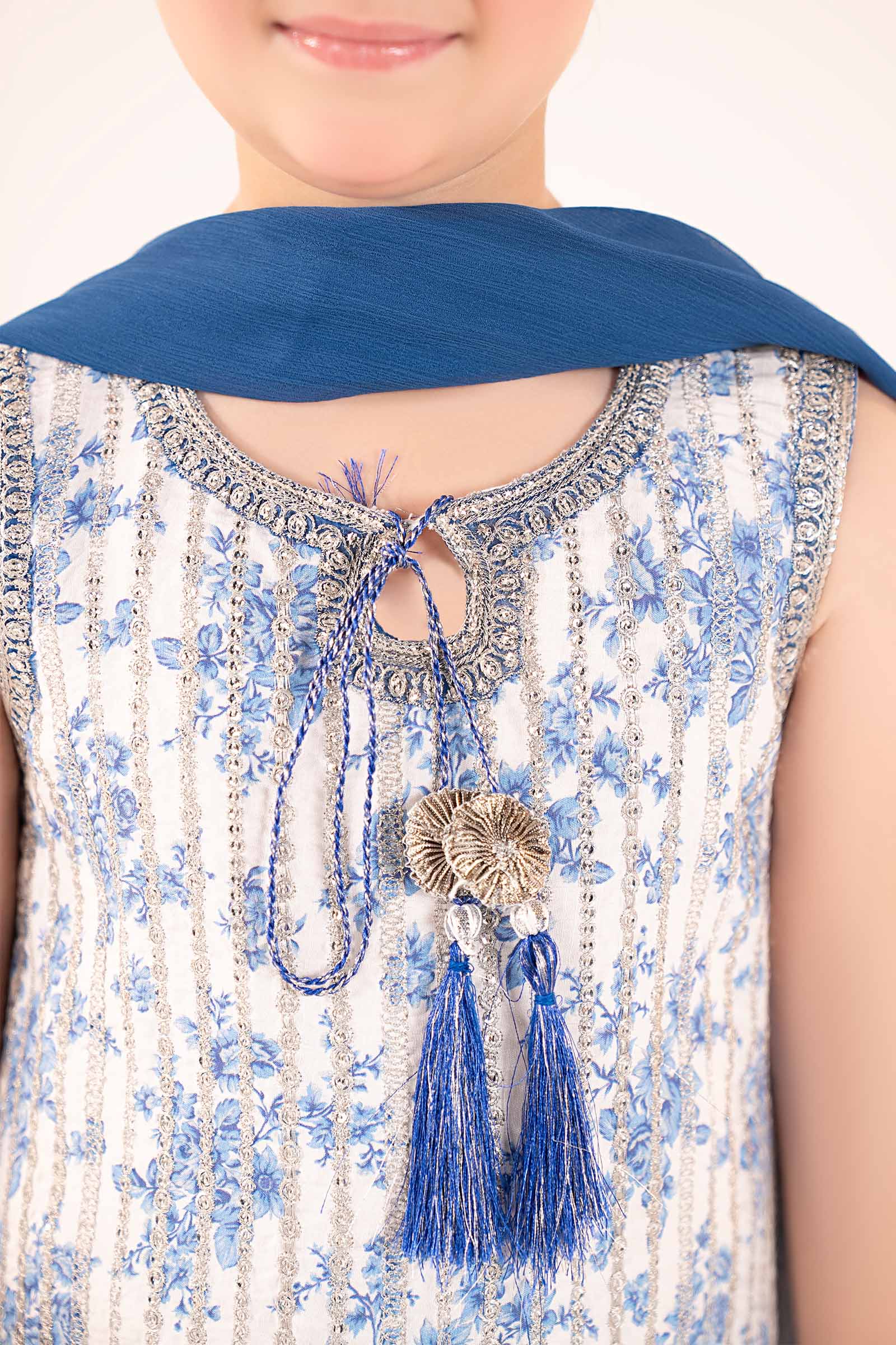 3 Piece Embroidered Raw Silk Suit - Image 3