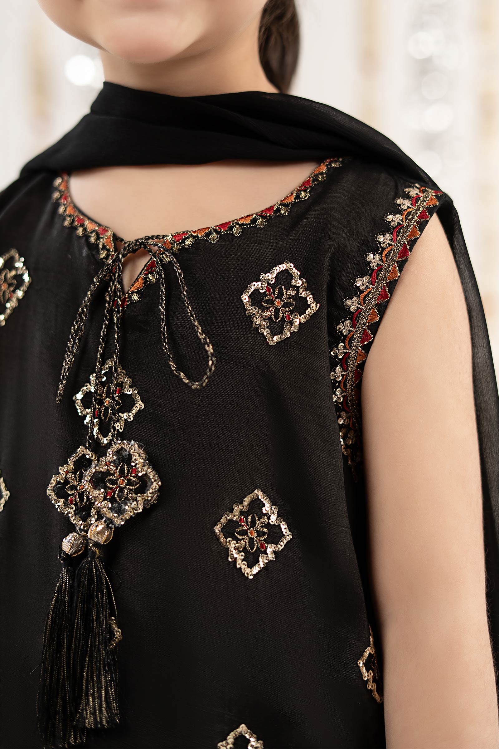 3 Piece Embroidered Raw Silk Suit - Image 3