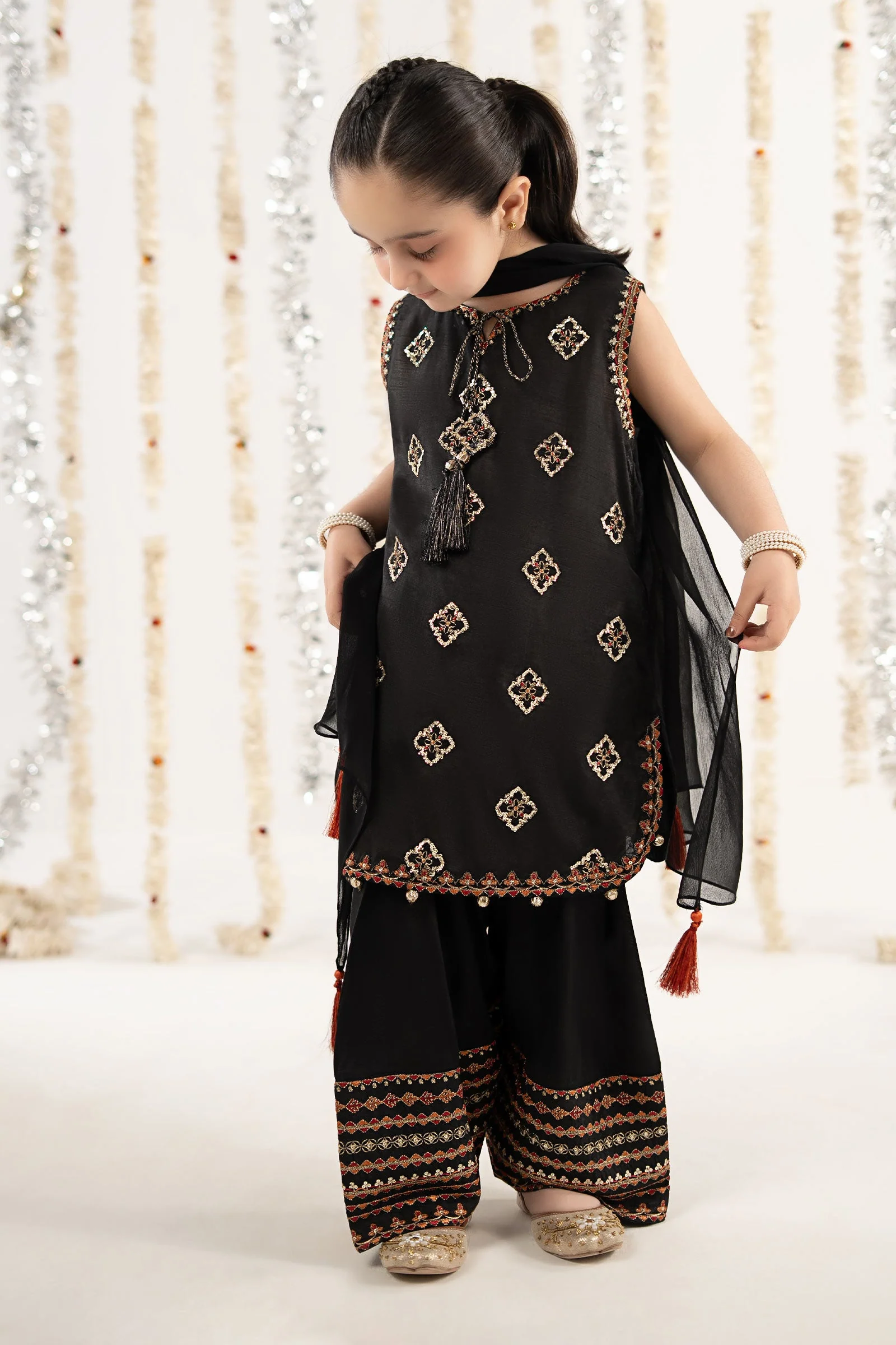 3 Piece Embroidered Raw Silk Suit - Image 6