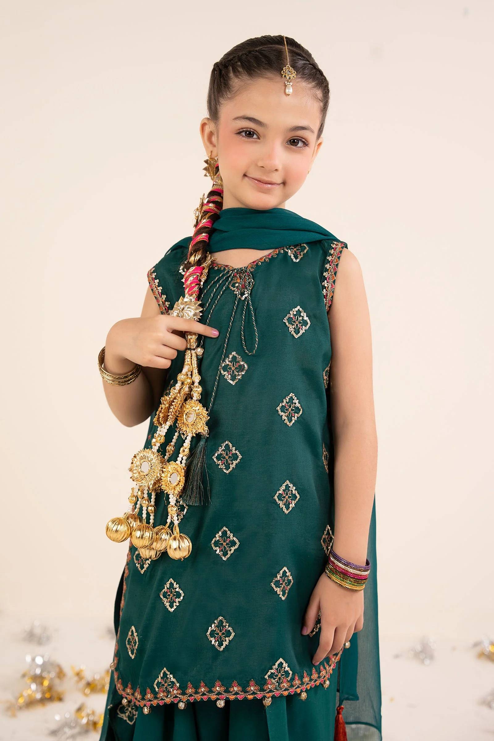 3 Piece Embroidered Raw Silk Suit - Image 2