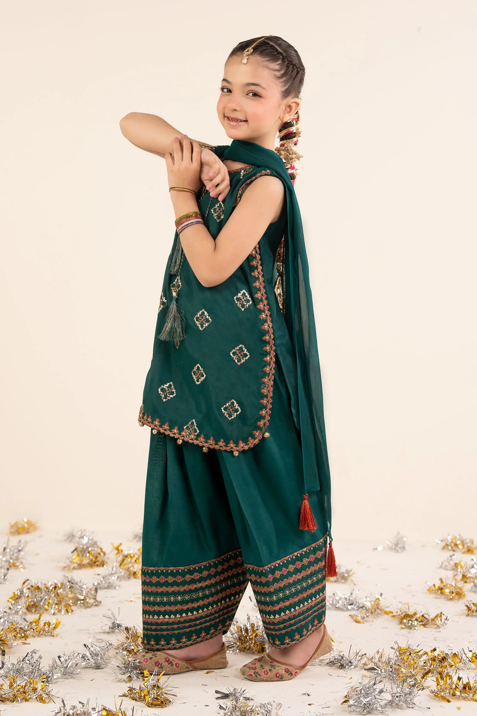 3 Piece Embroidered Raw Silk Suit - Image 6