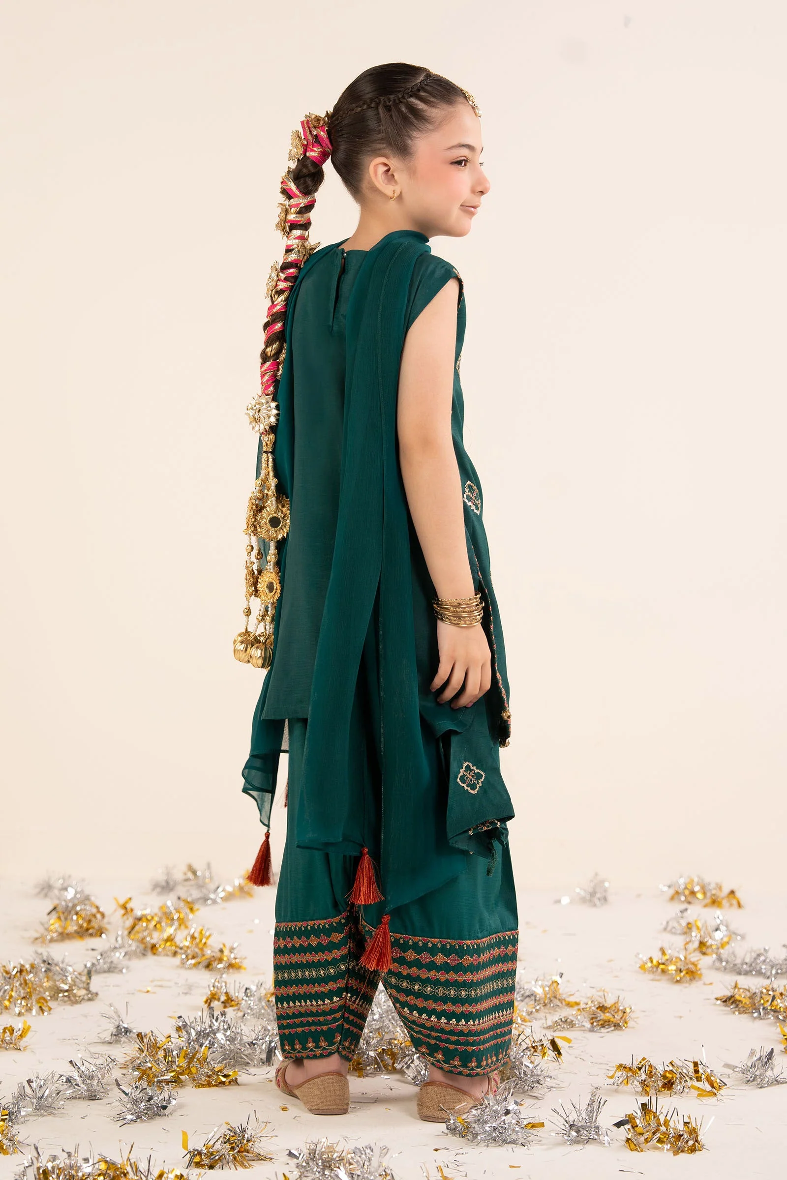 3 Piece Embroidered Raw Silk Suit - Image 7