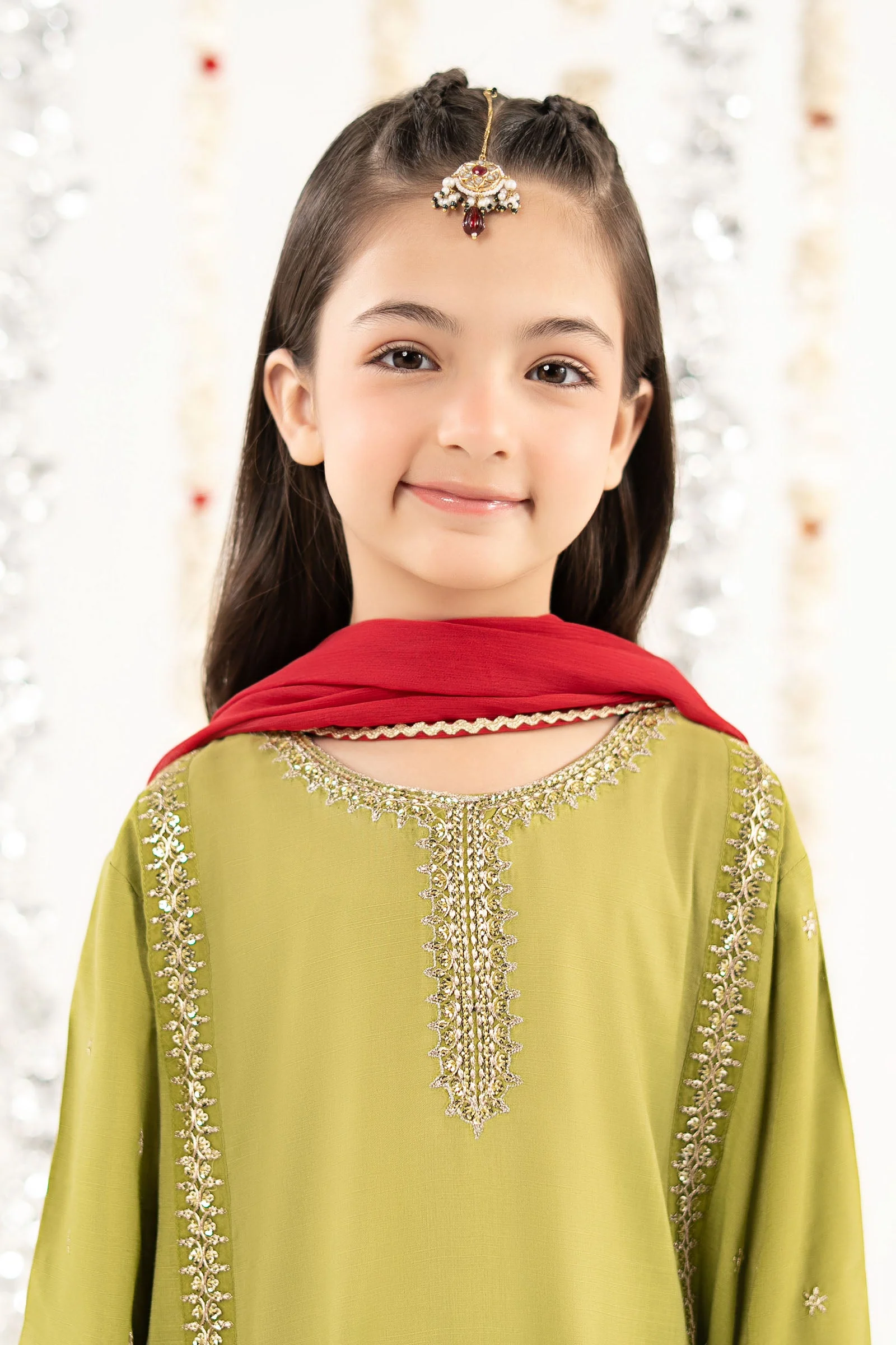 3 Piece Embroidered Raw Silk Suit