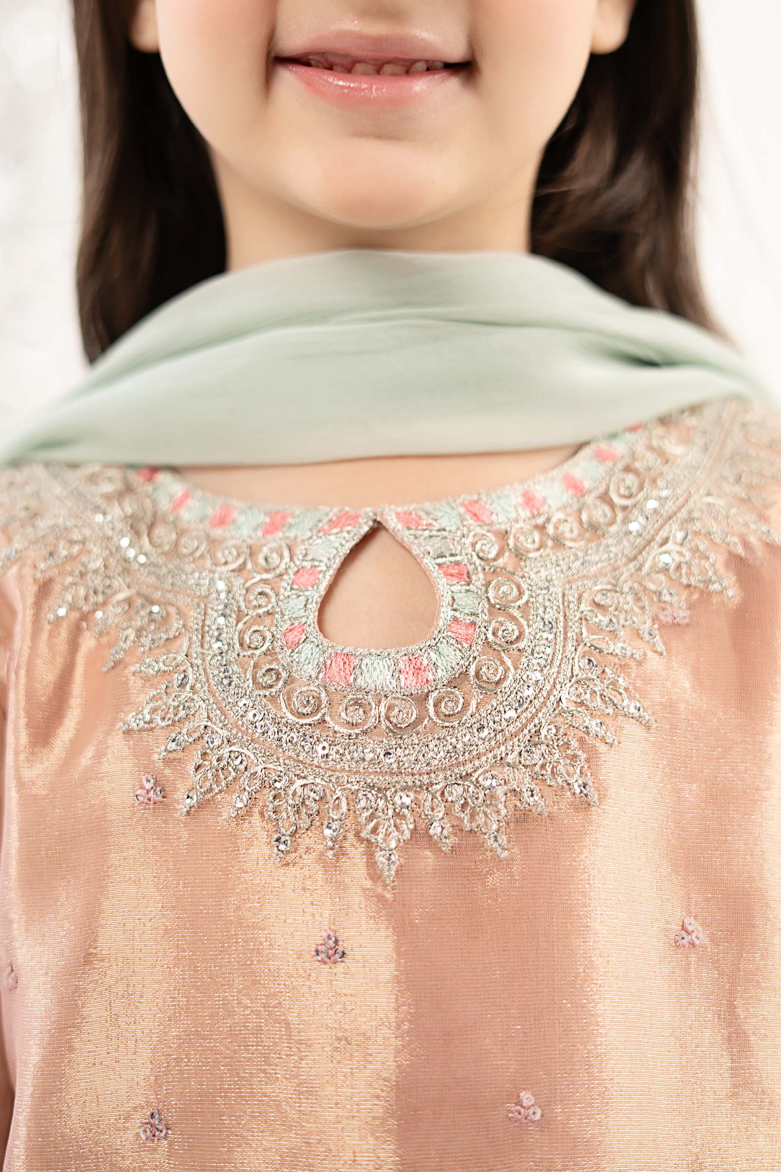 3 Piece Embroidered Tissue Suit - Image 3