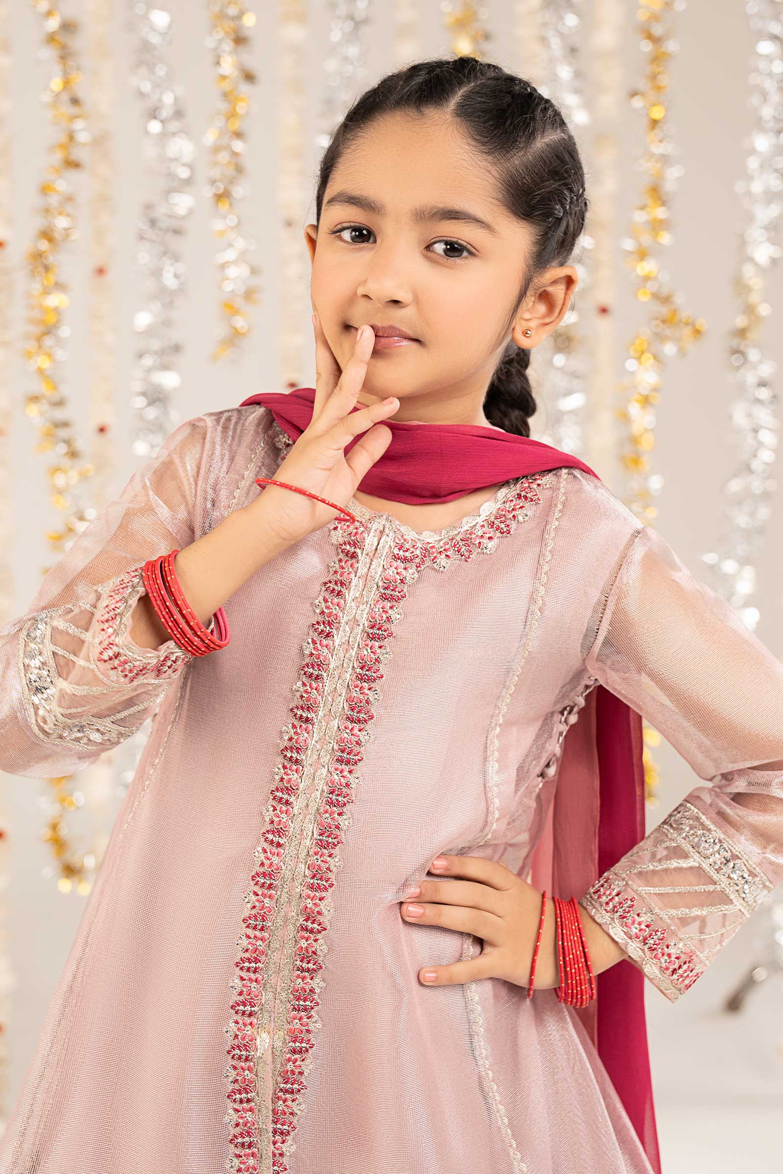 3 Piece Embroidered Zari Net Suit
