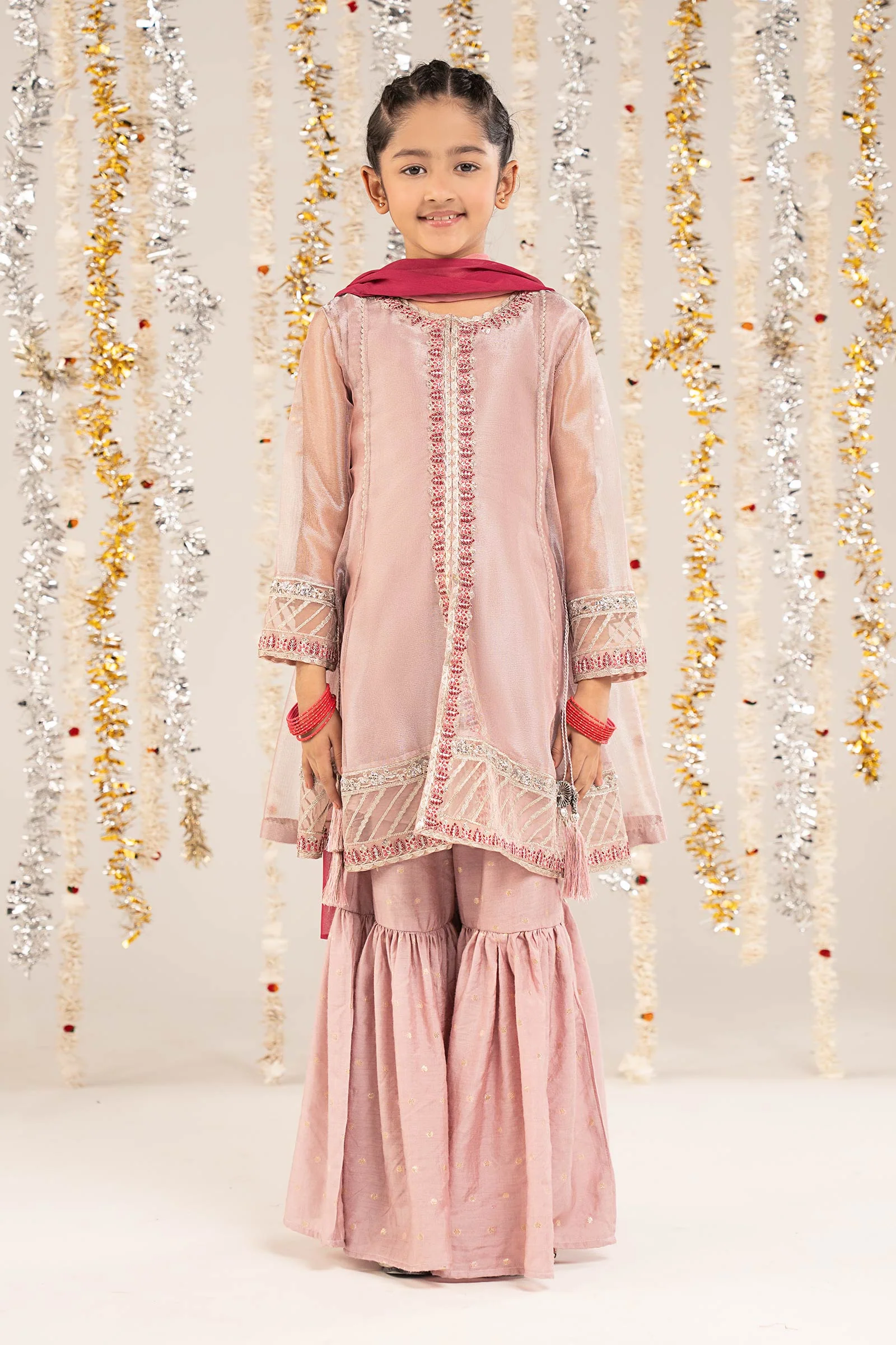 3 Piece Embroidered Zari Net Suit - Image 2