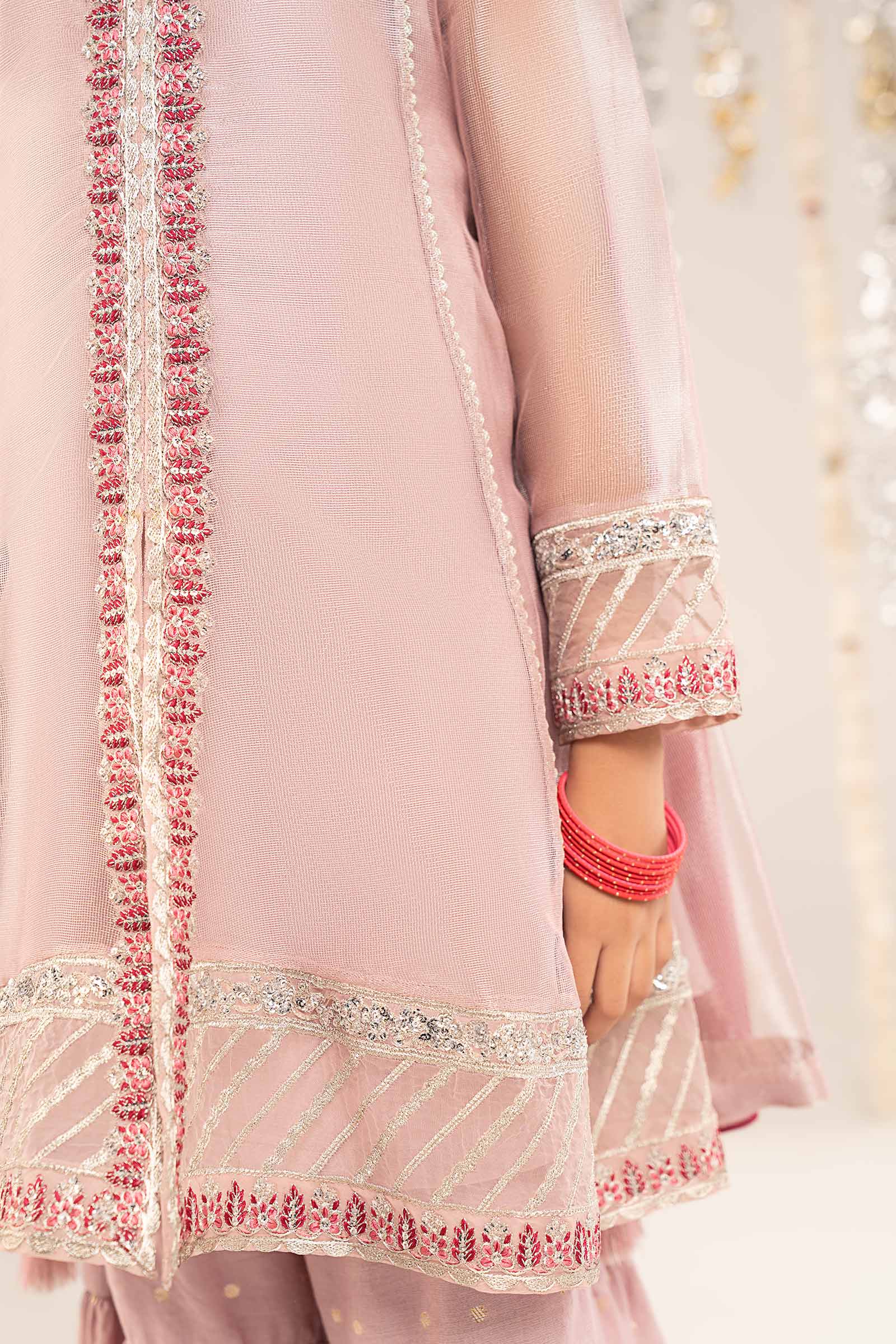 3 Piece Embroidered Zari Net Suit - Image 3