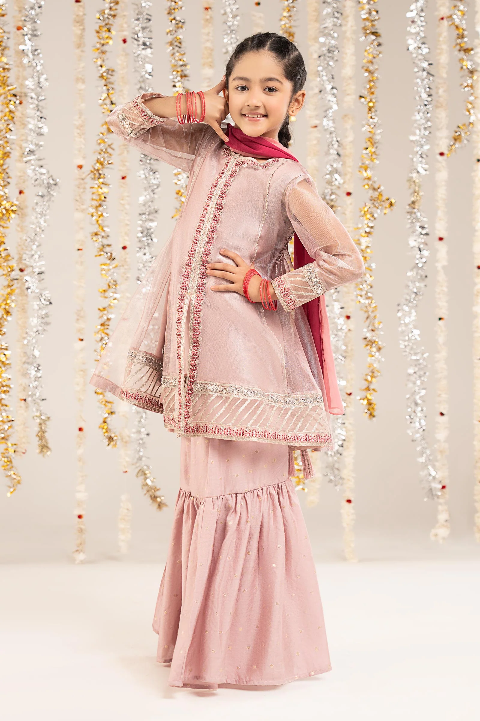 3 Piece Embroidered Zari Net Suit - Image 6