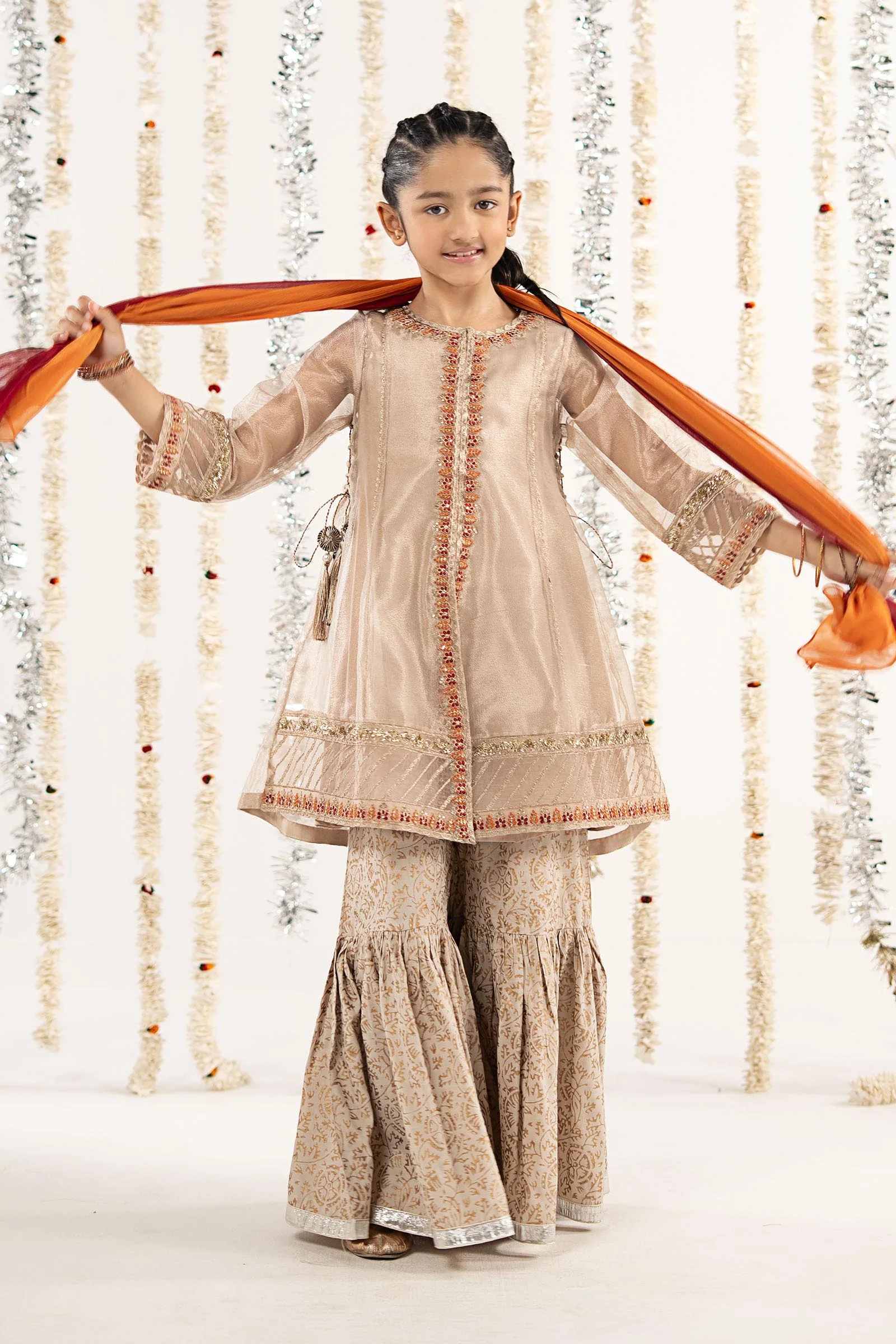 3 Piece Embroidered Zari Net Suit - Image 2