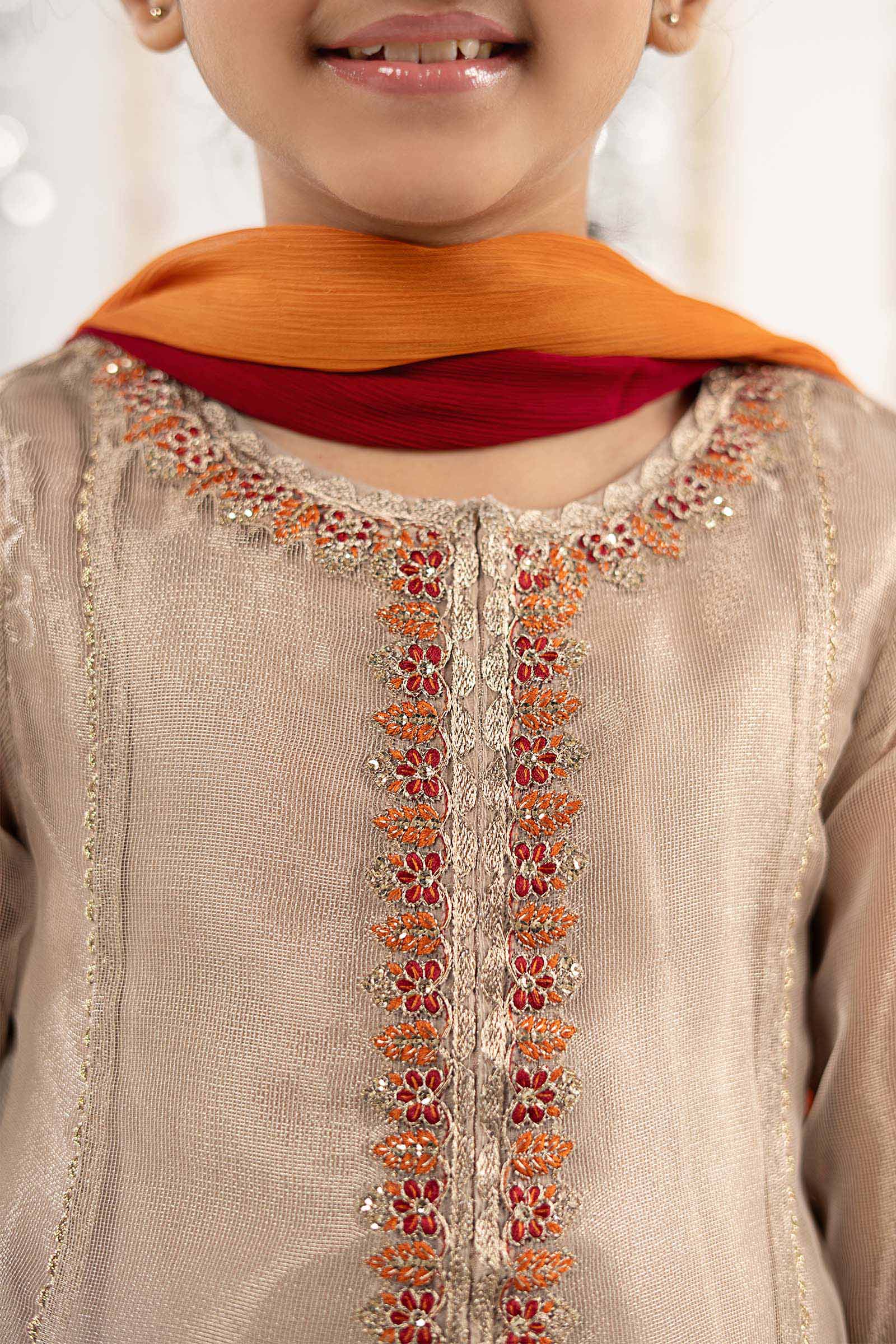 3 Piece Embroidered Zari Net Suit - Image 3