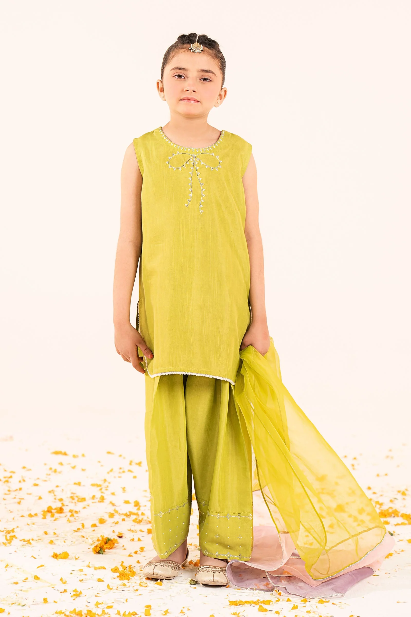 3 Piece Embellished Raw Silk Suit