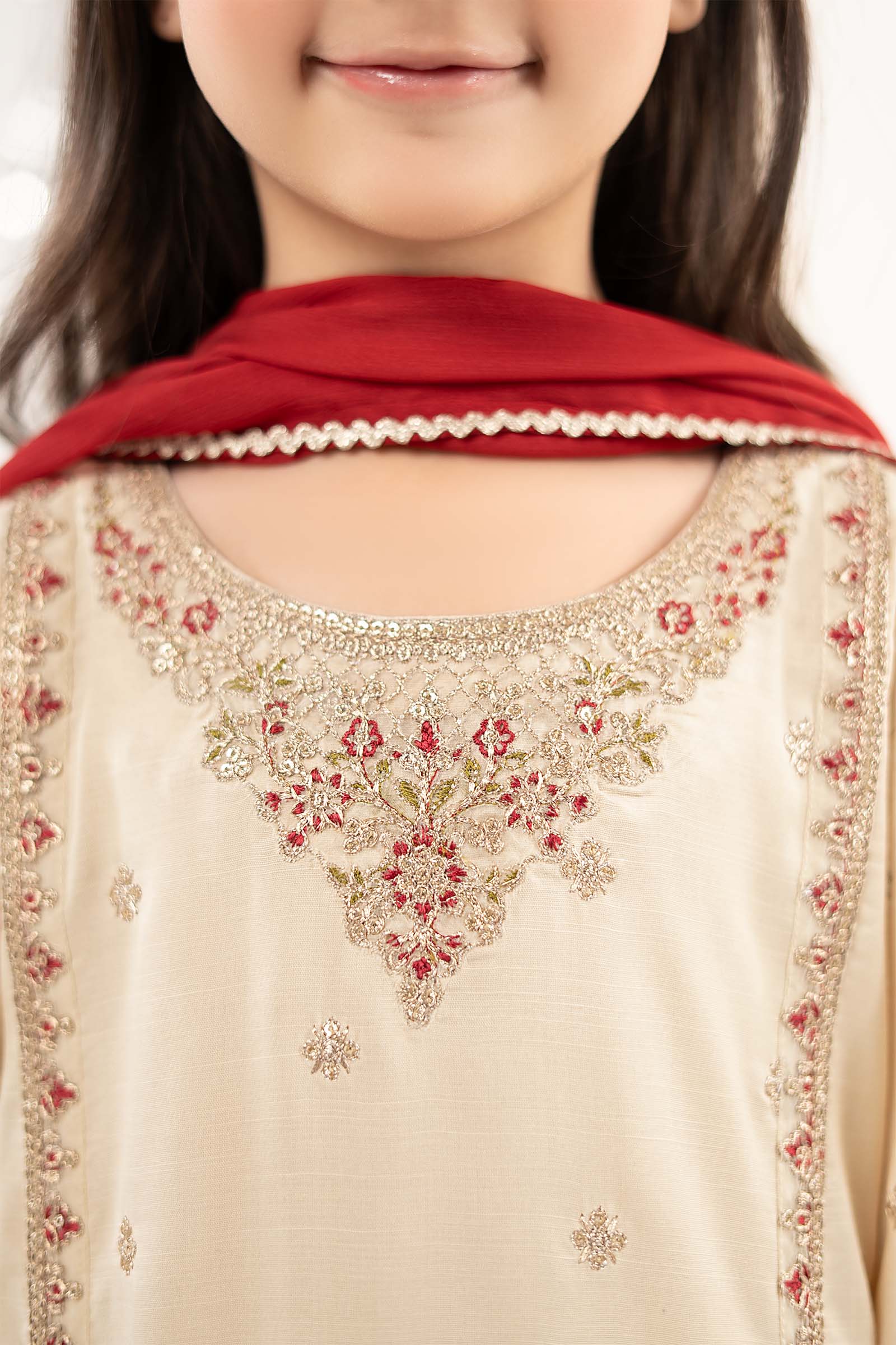 3 Piece Embroidered Raw Silk Suit - Image 3