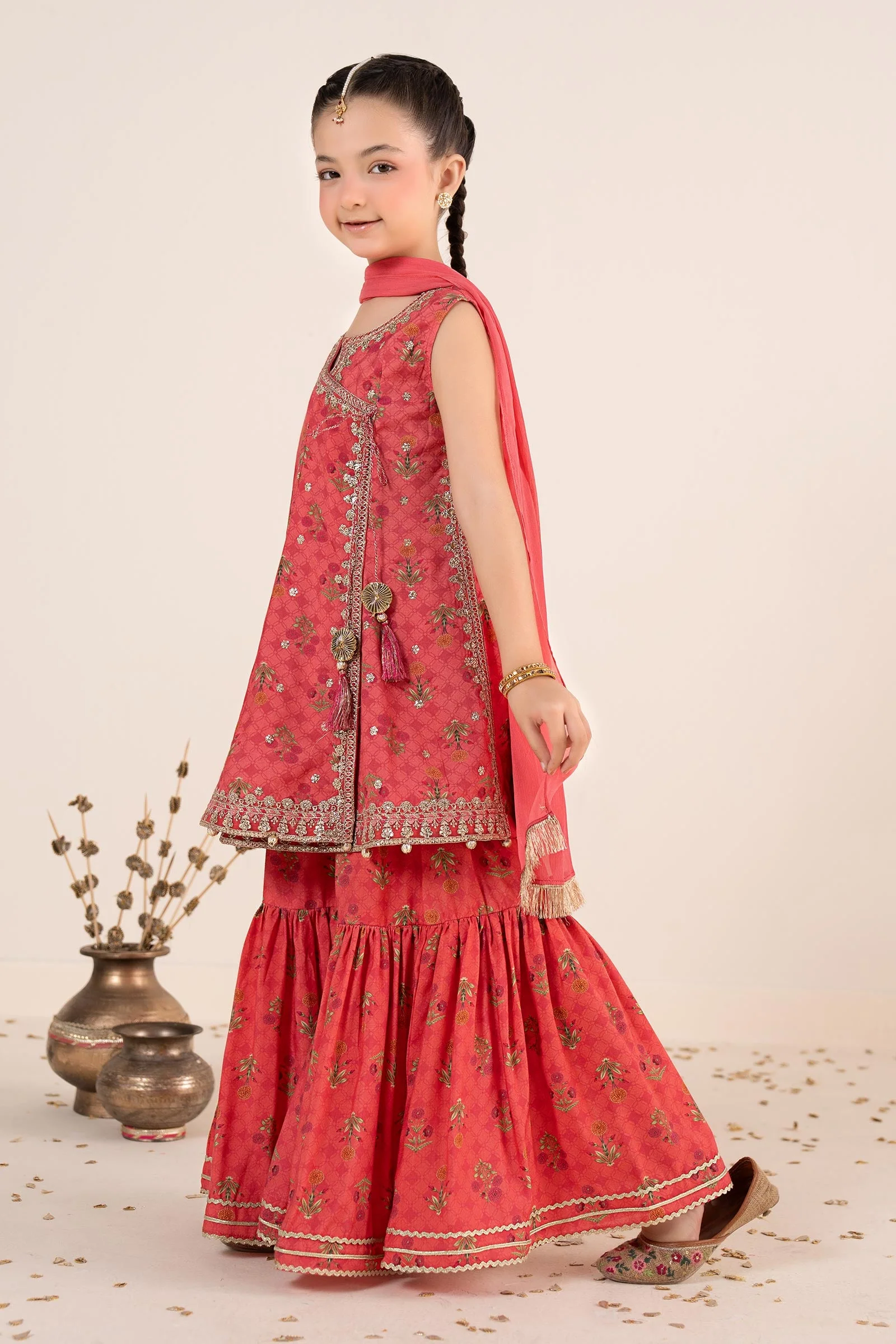 3 Piece Embroidered Raw Silk Suit - Image 3