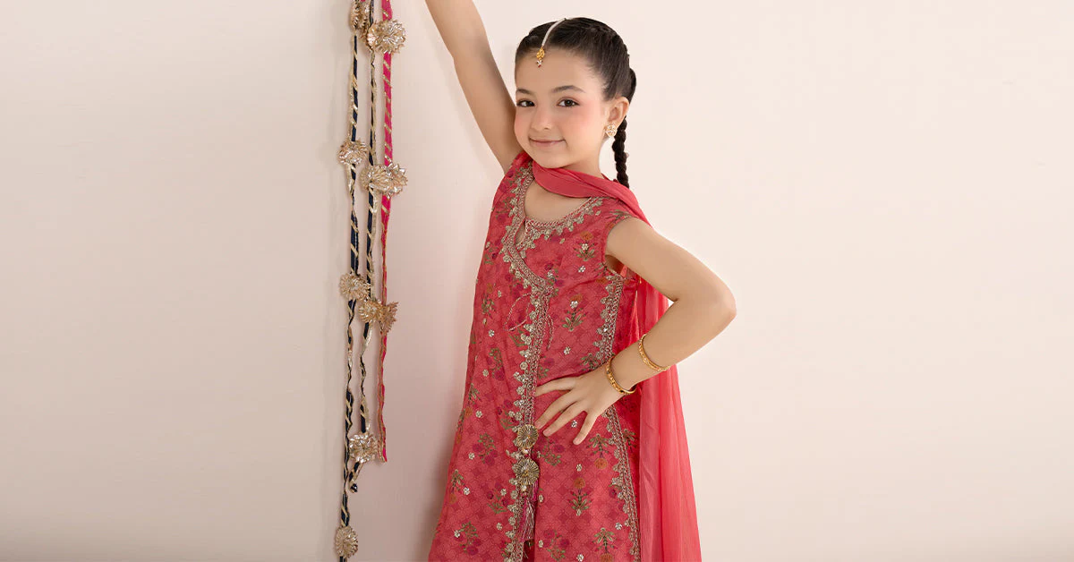 3 Piece Embroidered Raw Silk Suit - Image 9