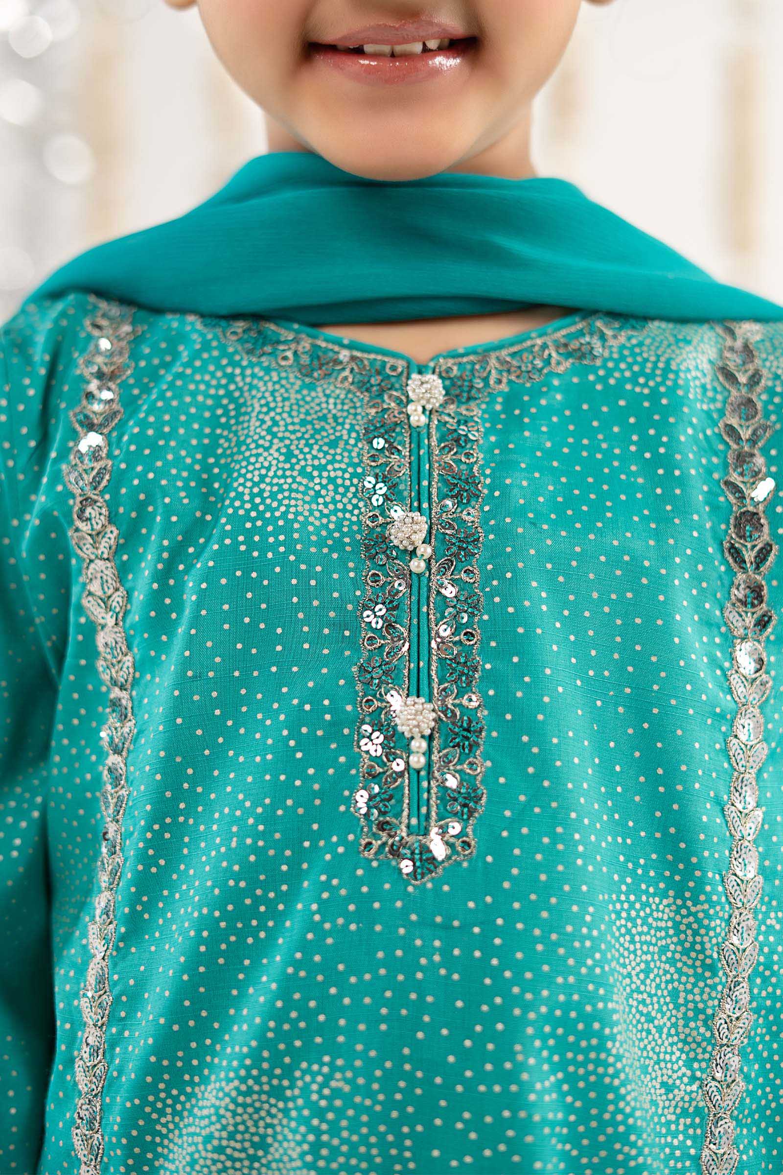 3 Piece Embroidered Raw Silk Suit - Image 3