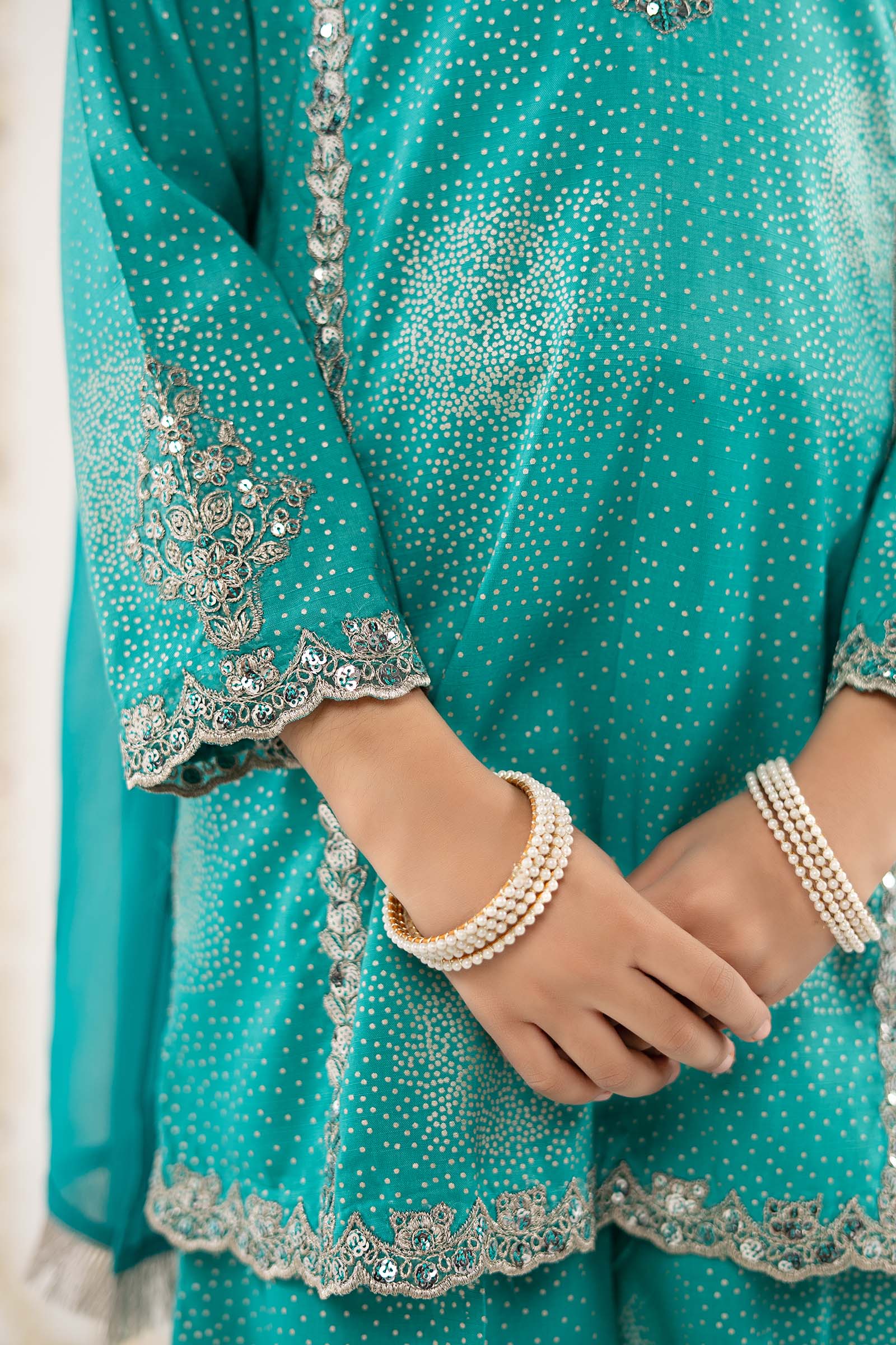 3 Piece Embroidered Raw Silk Suit - Image 4