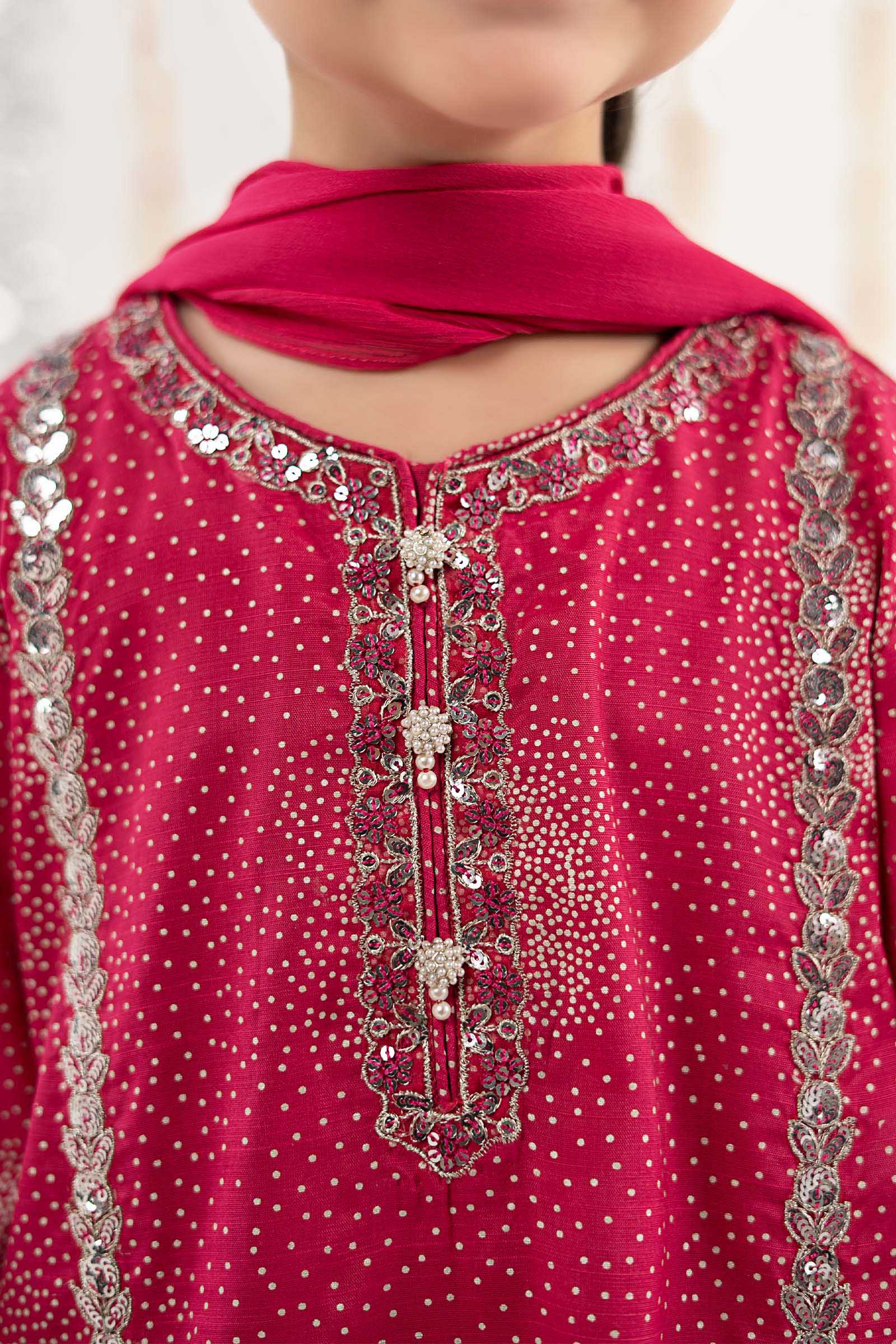 3 Piece Embroidered Raw Silk Suit - Image 3