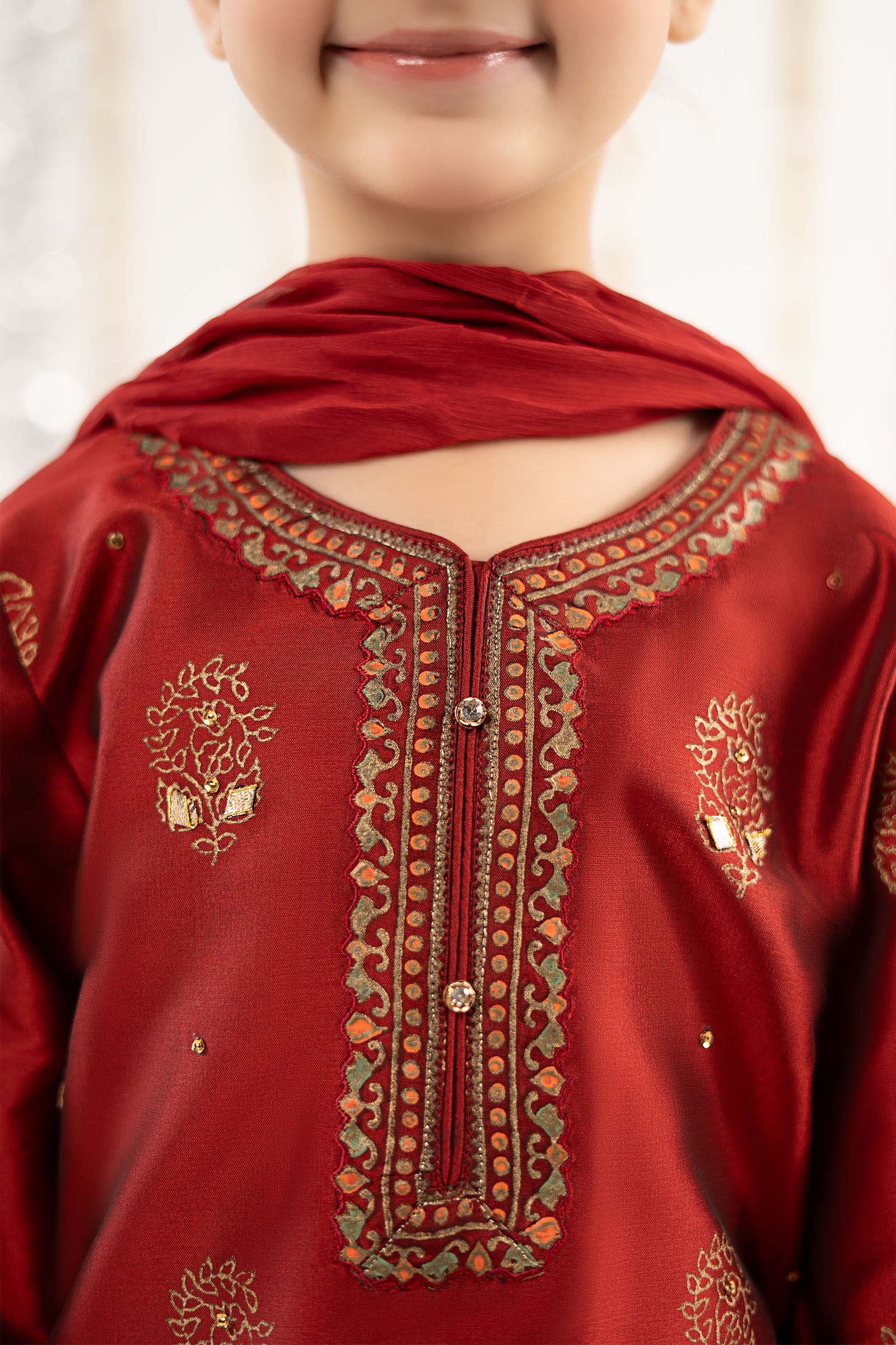 3 Piece Printed Two Tone Silk Suit - Image 5