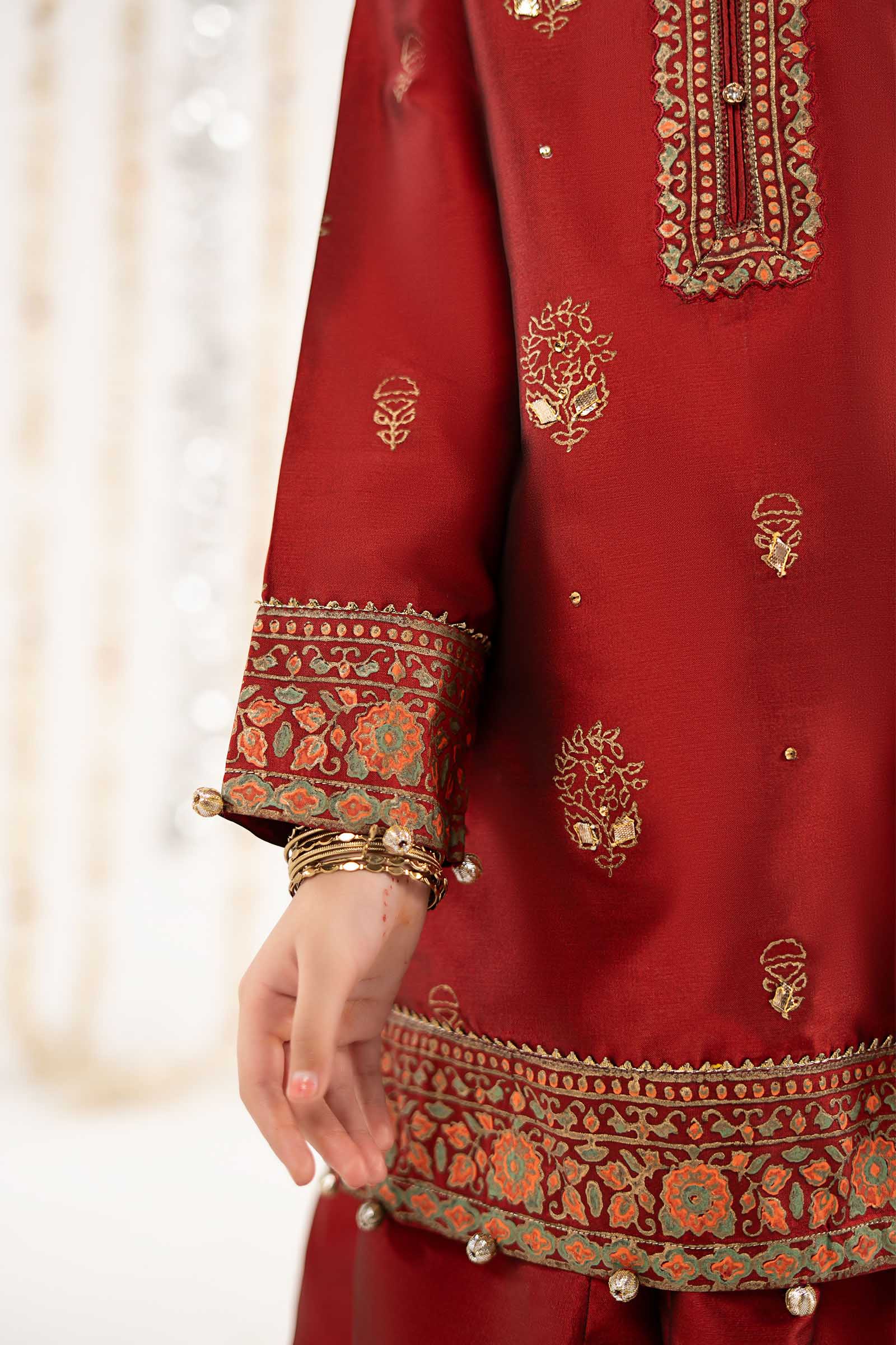 3 Piece Printed Two Tone Silk Suit - Image 6