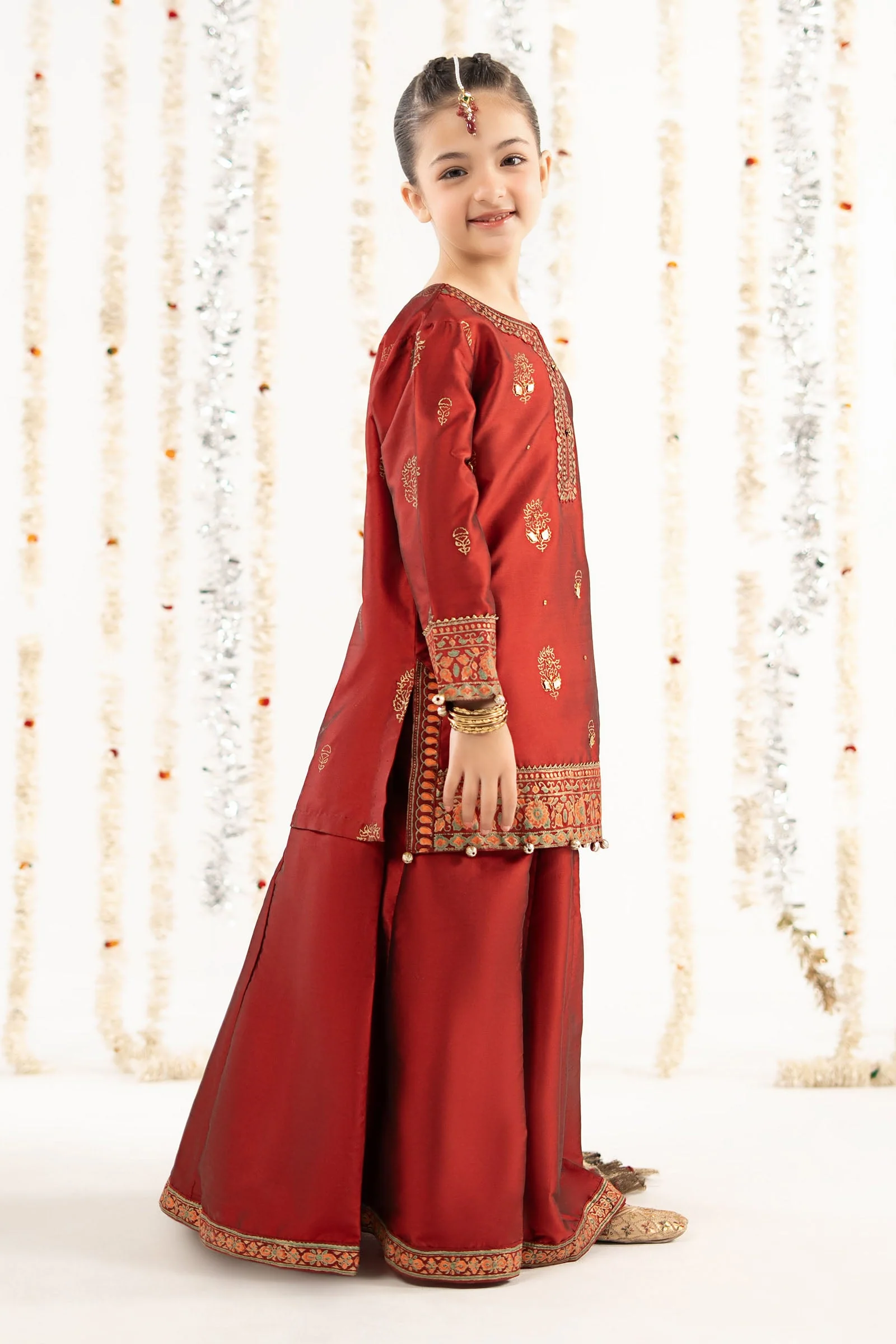 3 Piece Printed Two Tone Silk Suit - Image 8