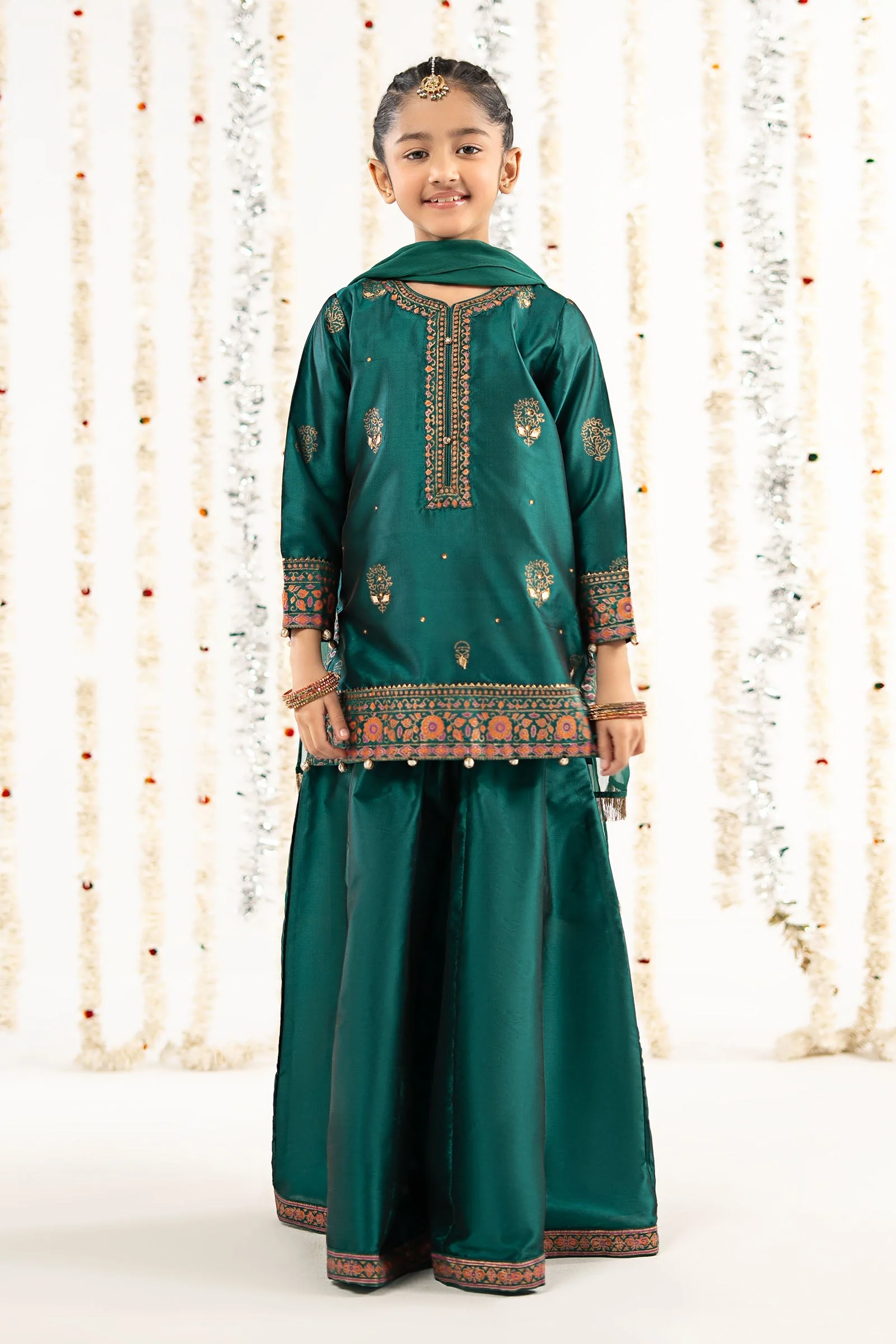 3 Piece Printed Two Tone Silk Suit