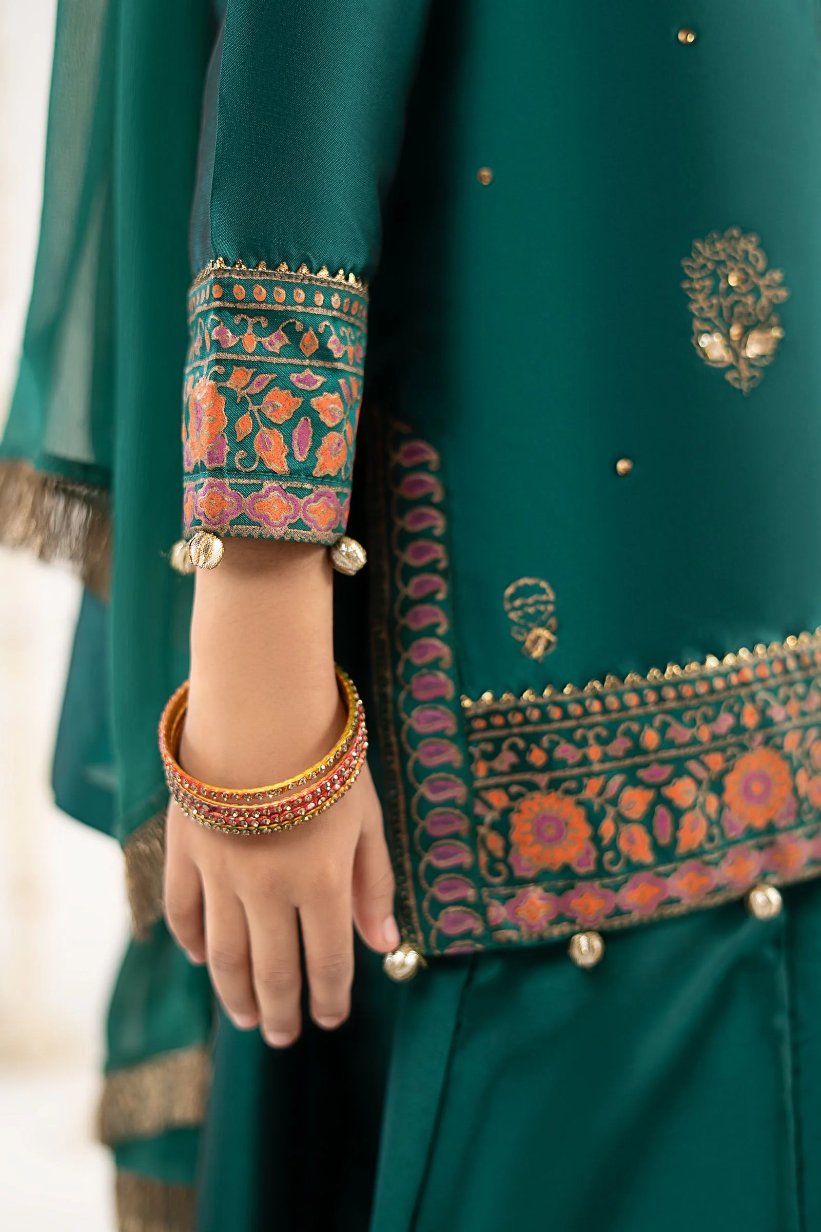 3 Piece Printed Two Tone Silk Suit - Image 3