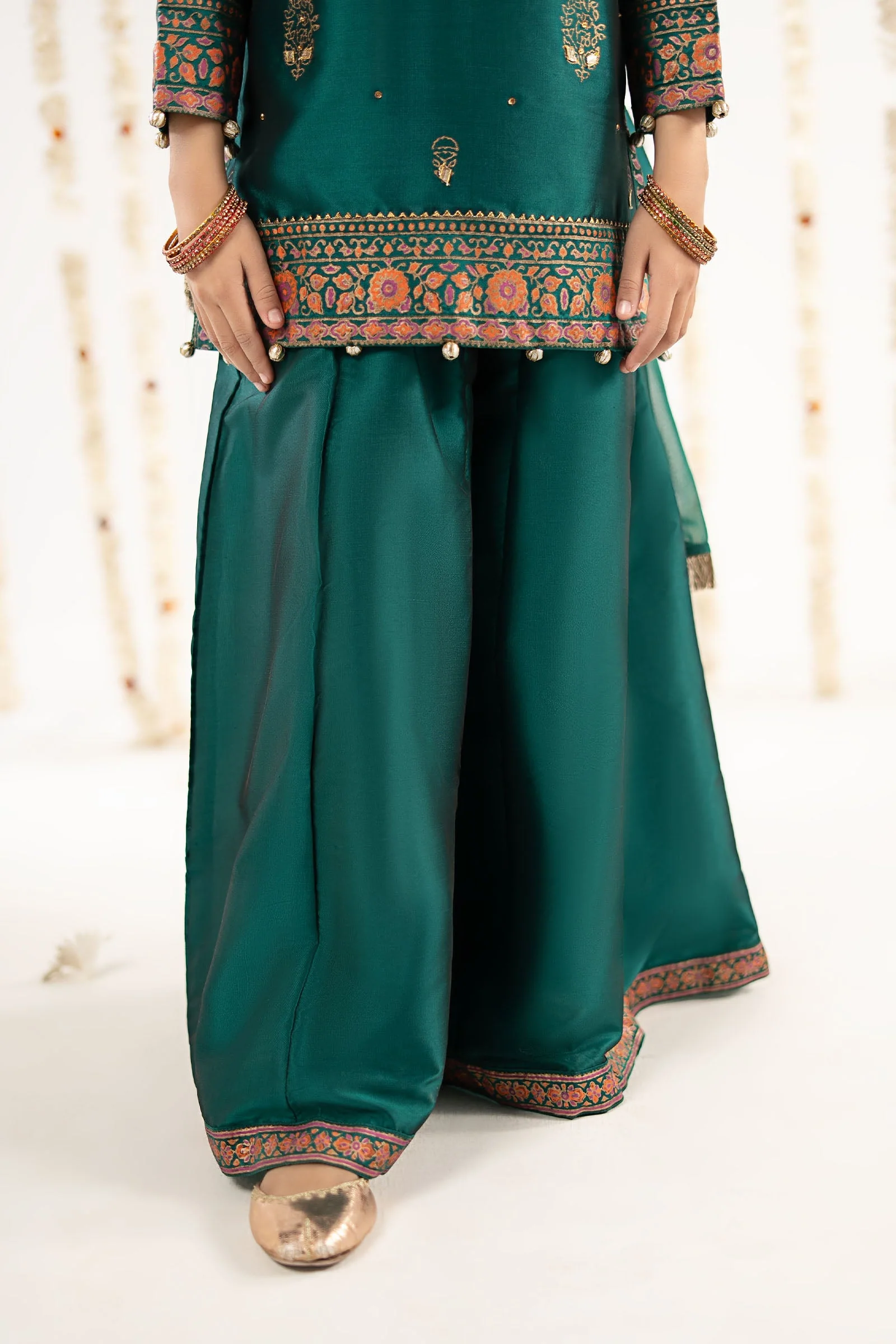 3 Piece Printed Two Tone Silk Suit - Image 4