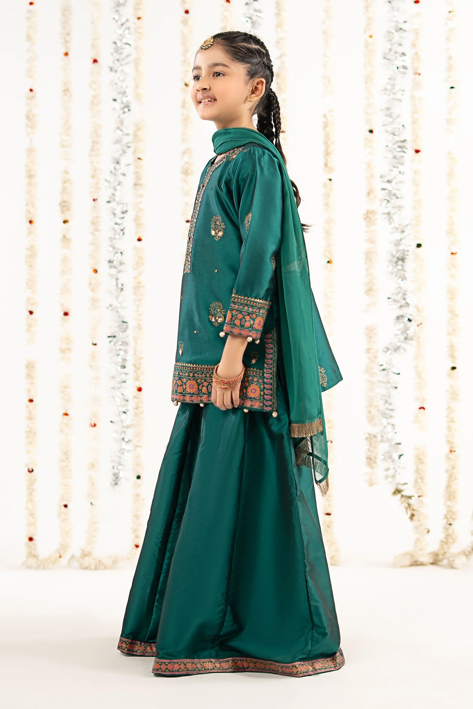 3 Piece Printed Two Tone Silk Suit - Image 5