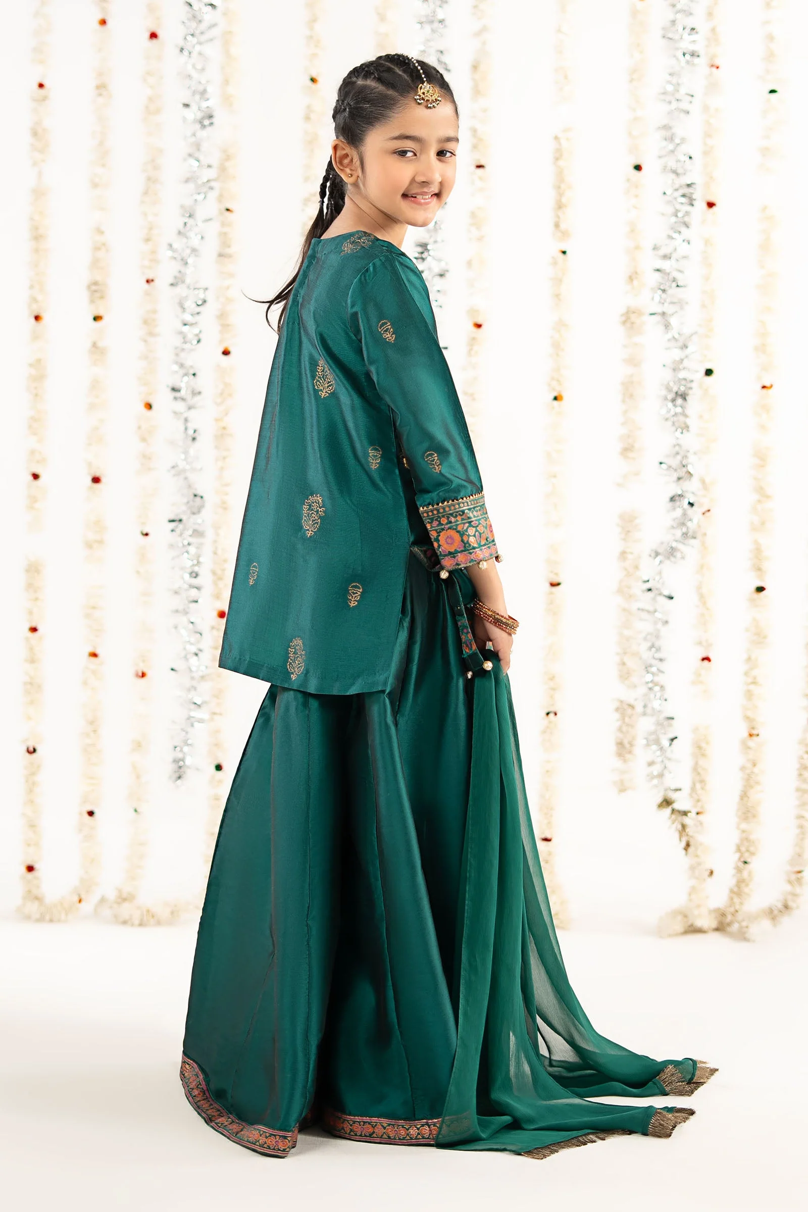 3 Piece Printed Two Tone Silk Suit - Image 6