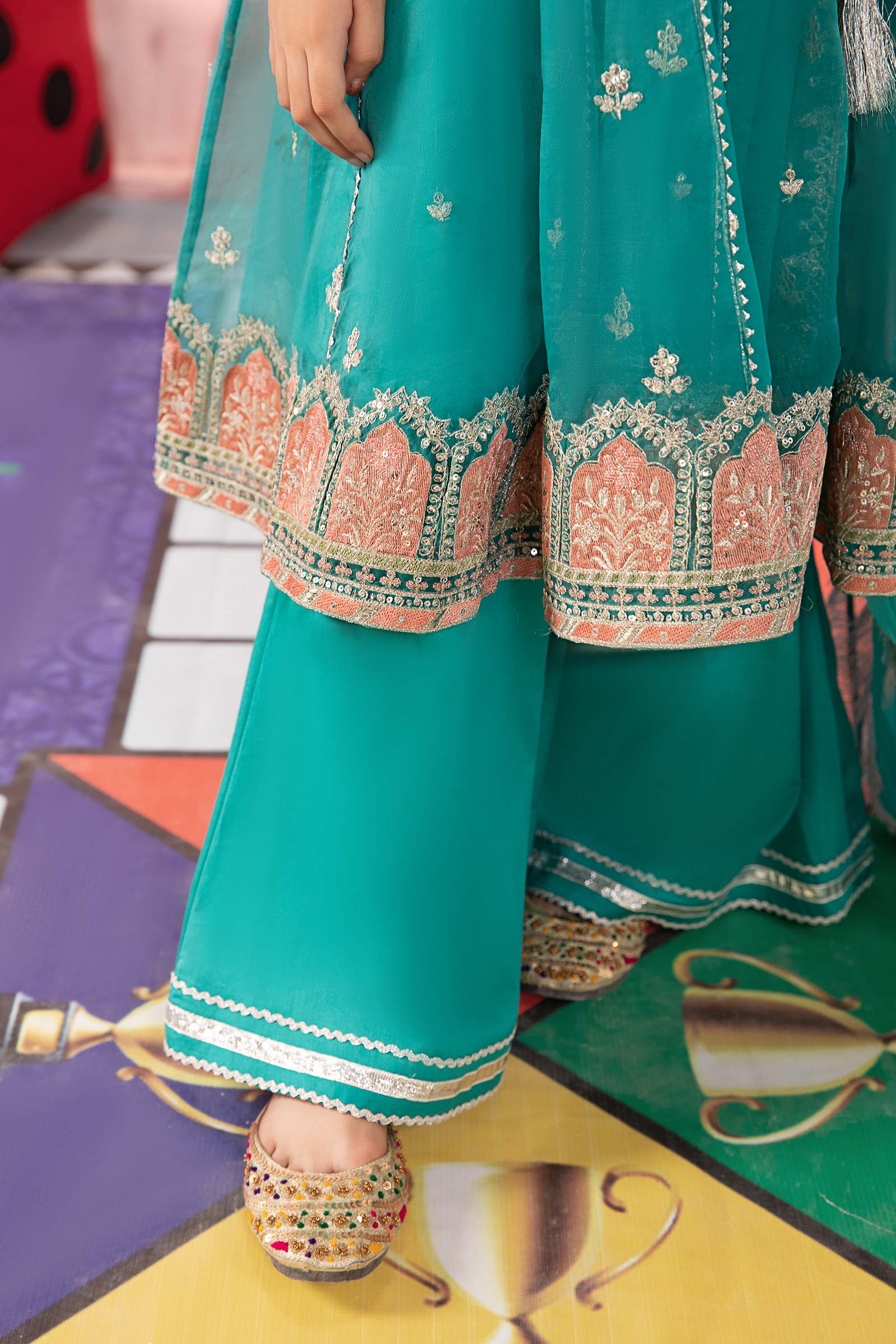 3 Piece Embroidered Organza Suit - Image 4