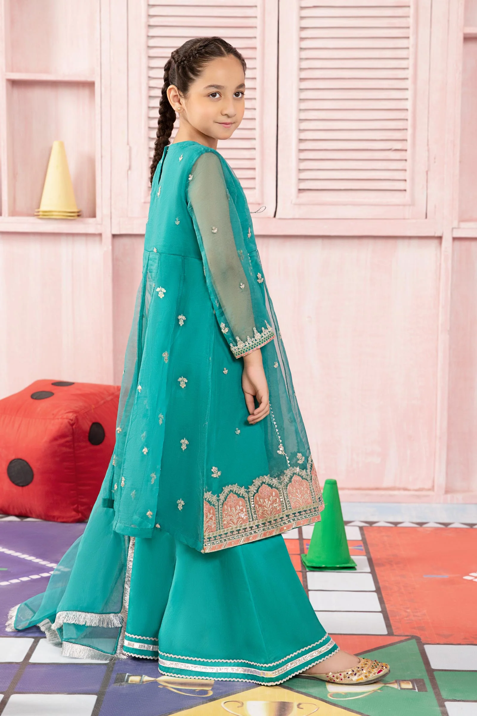 3 Piece Embroidered Organza Suit - Image 5