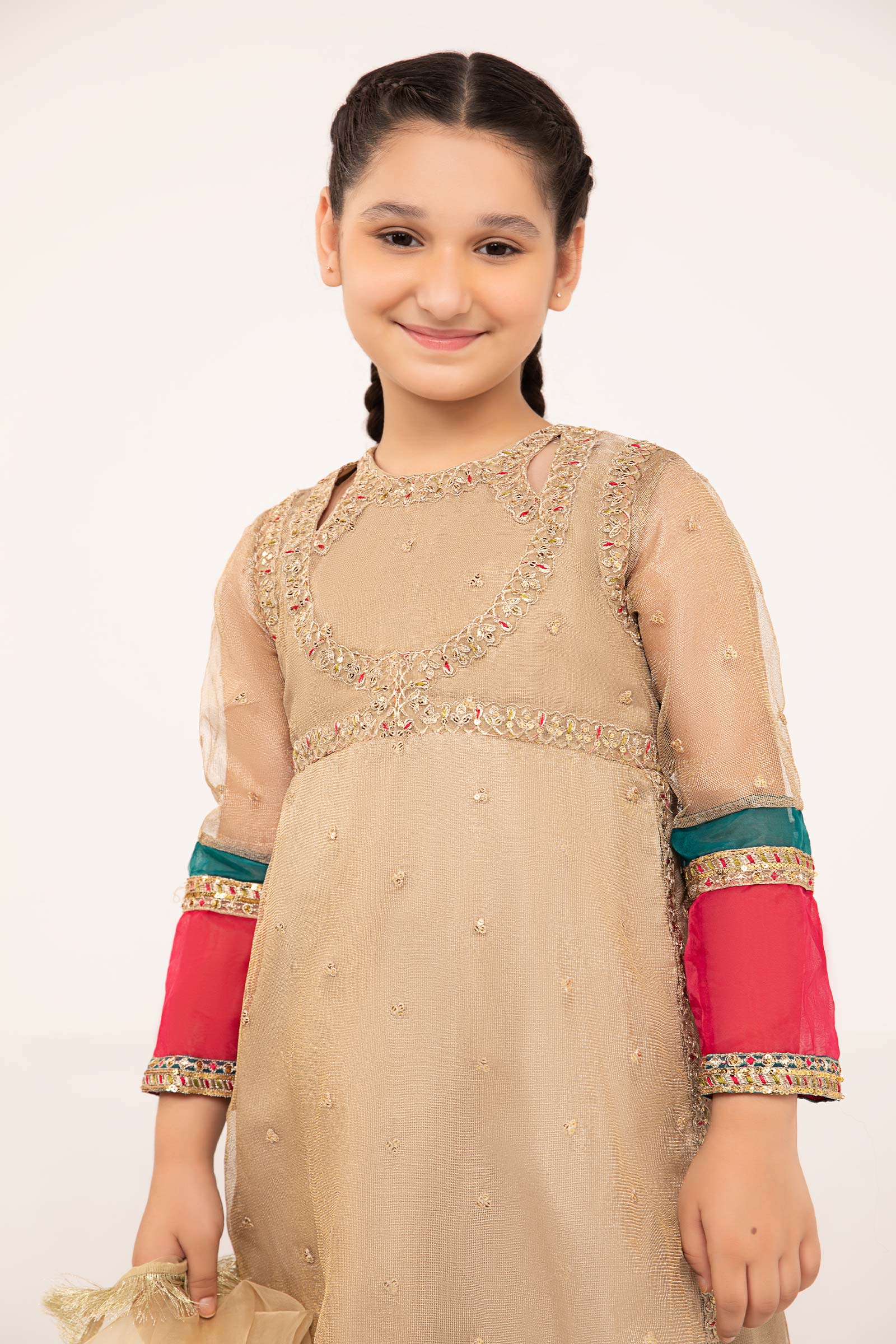 3 Piece Embroidered Zari Net Suit - Image 2