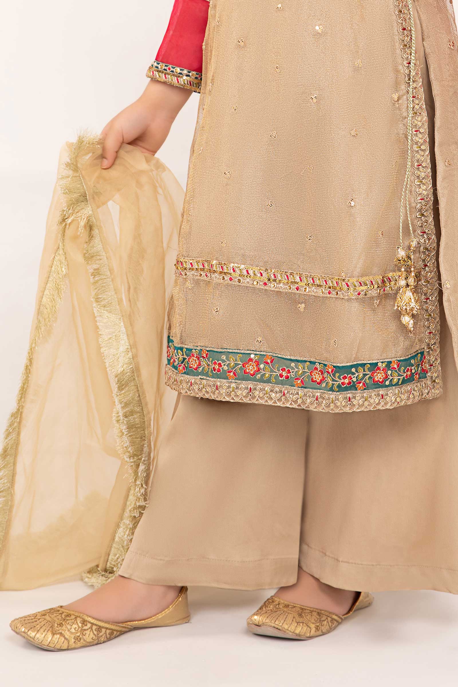 3 Piece Embroidered Zari Net Suit - Image 3