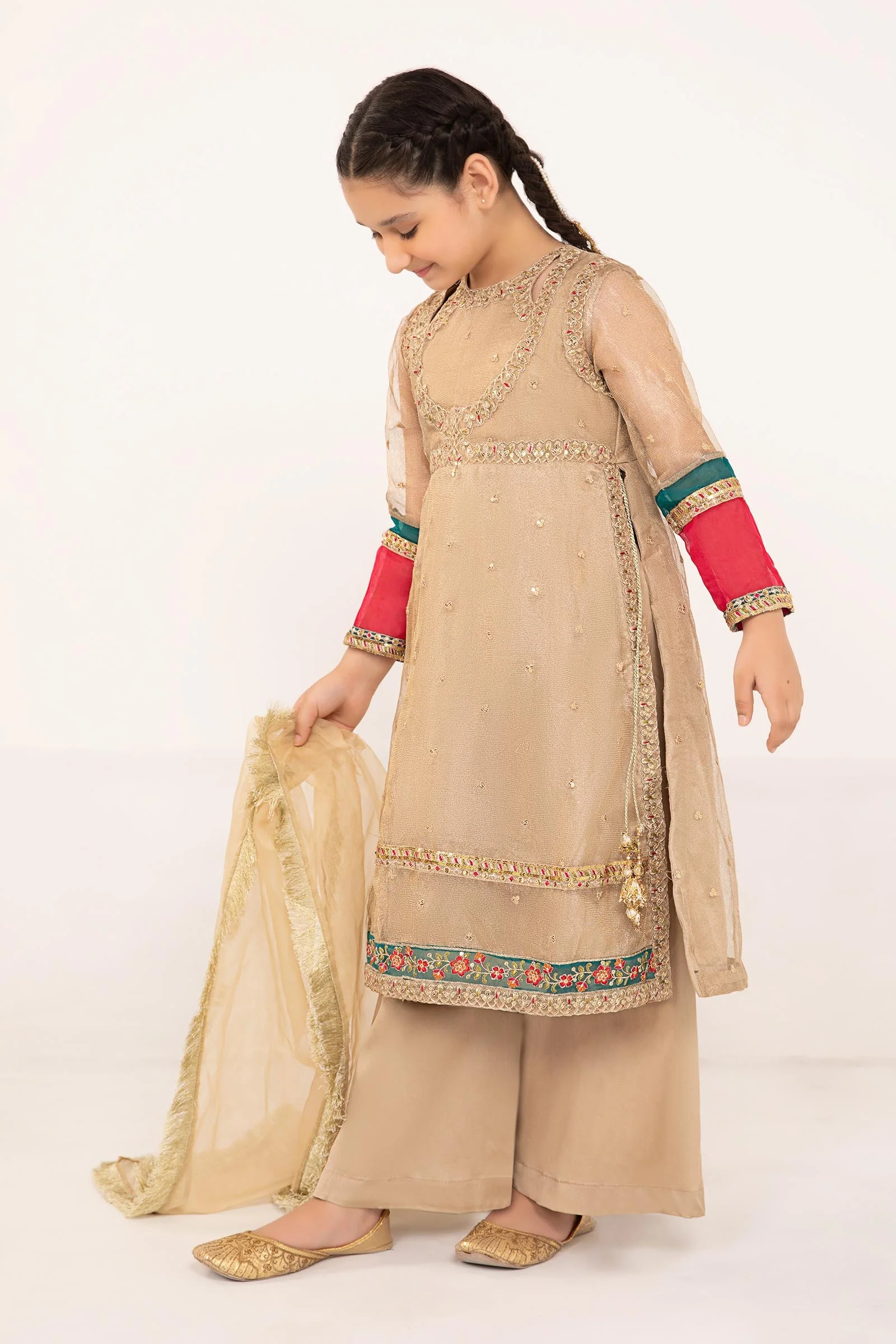 3 Piece Embroidered Zari Net Suit - Image 4