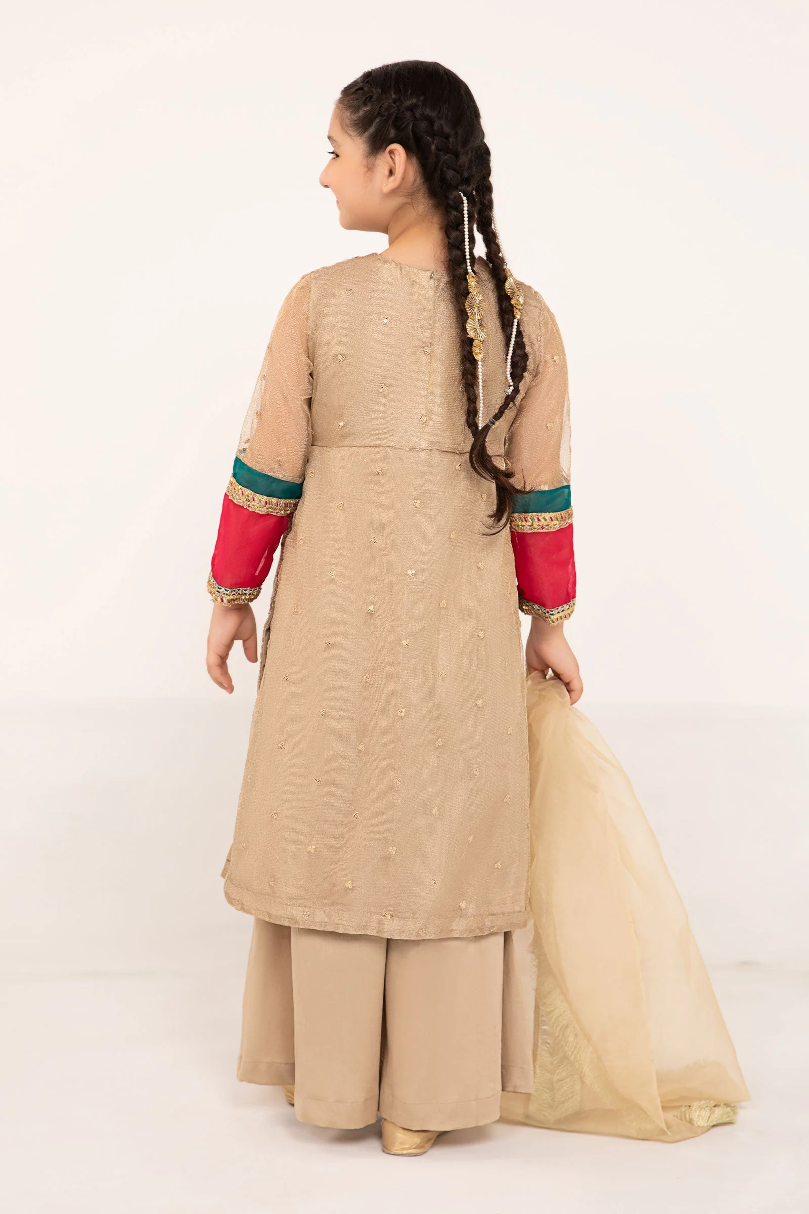 3 Piece Embroidered Zari Net Suit - Image 5